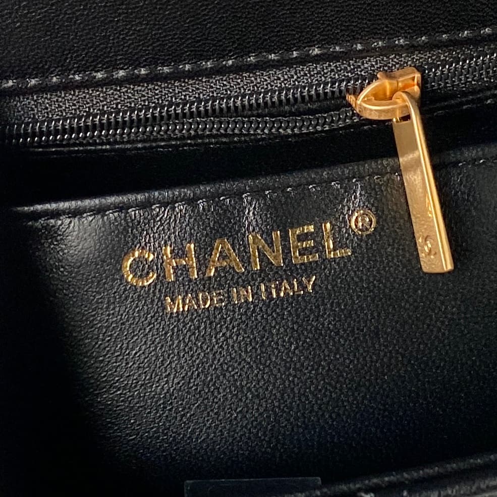 Chanel Mini Flap Bag with Top Handle Lambskin& Gold-tone Metal Black AS5813 A