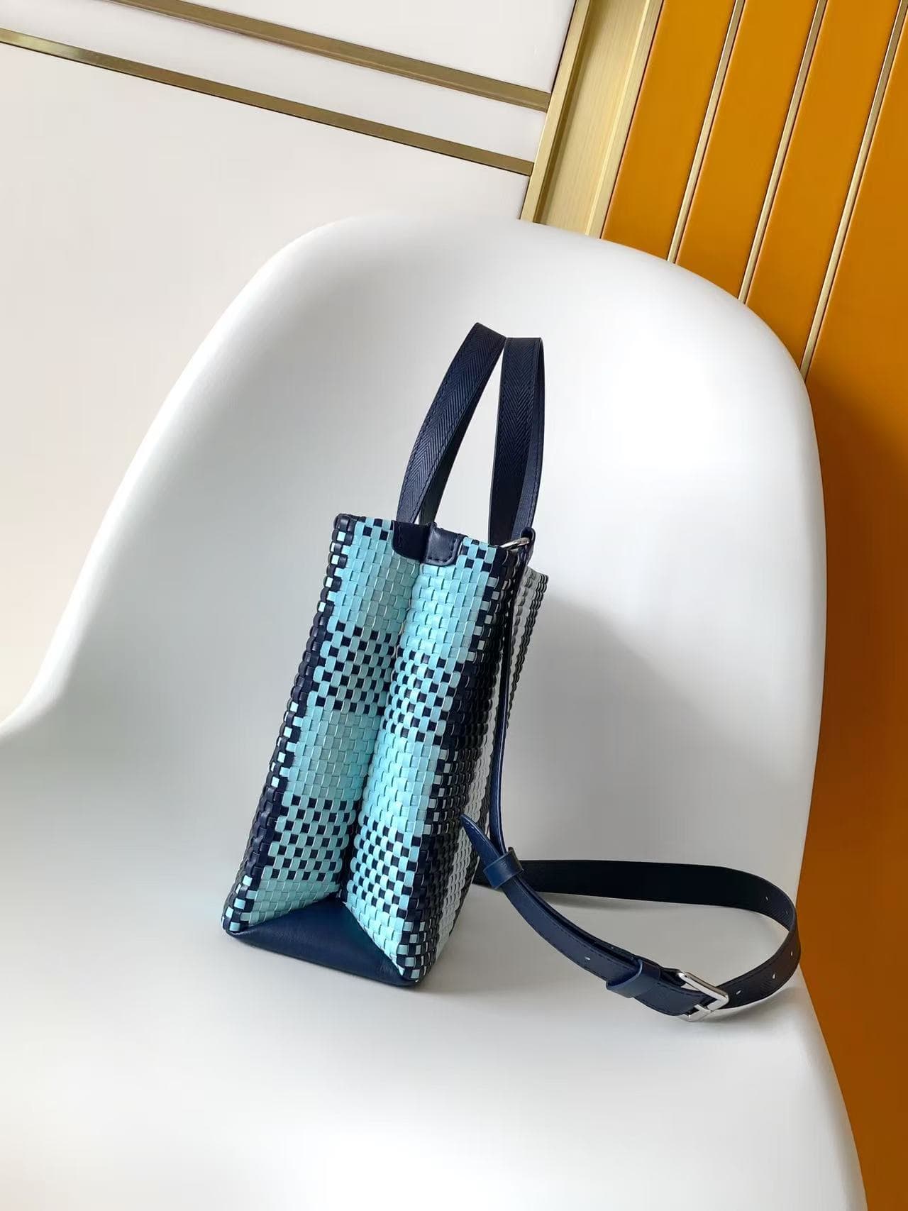 Louis Vuitton Mini Shopper Tote Baby Blue/Navy Blue Cowhide leather and reused leather N40879 High