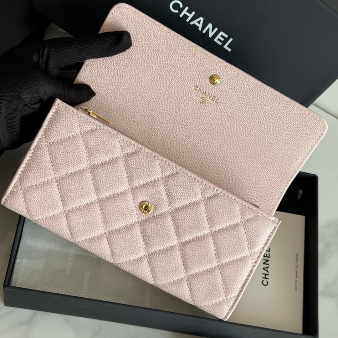Chanel Wallet Shiny Grained Calfskin Strass & Gold-Tone Metal Pink AP5076 High