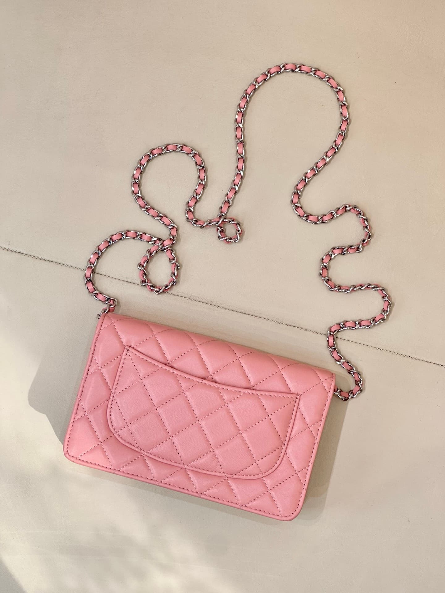 Chanel Wallet on Chain Lambskin& Sliver-tone Metal AP0250 Pink TOP