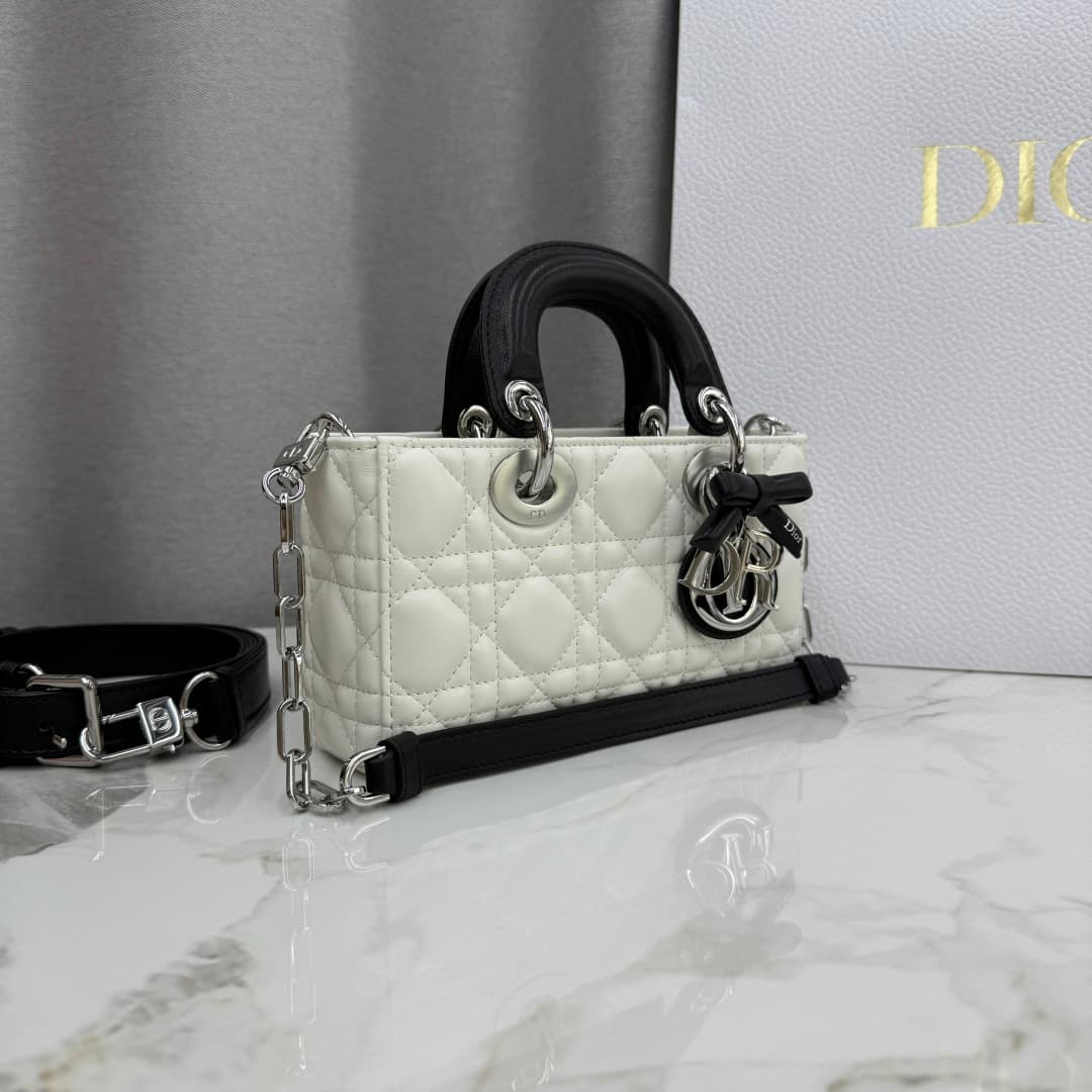 Dior Lady D-Joy Bag Black &White Cannage Lambskin M0636 High