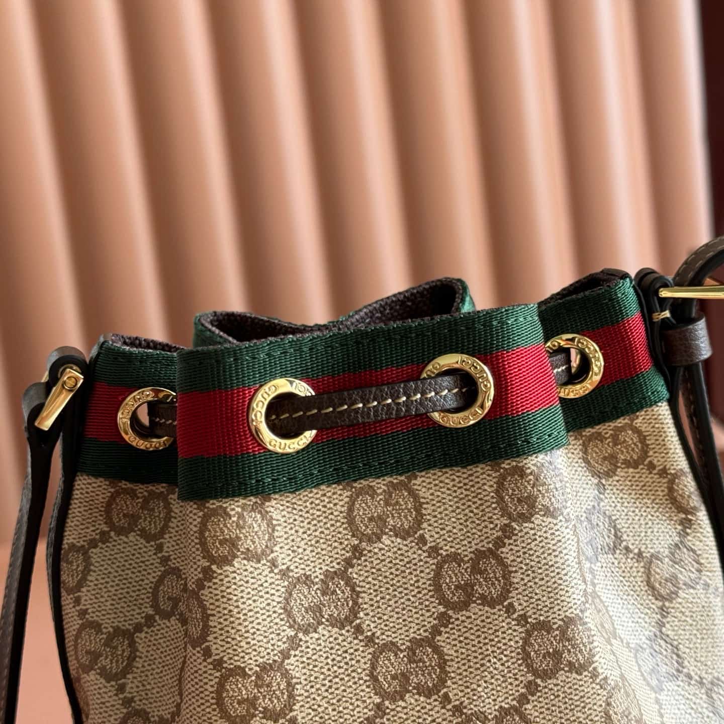 Gucci Venice small bucket bag Sand and dark brown GG coated canvas ‎A002GW High