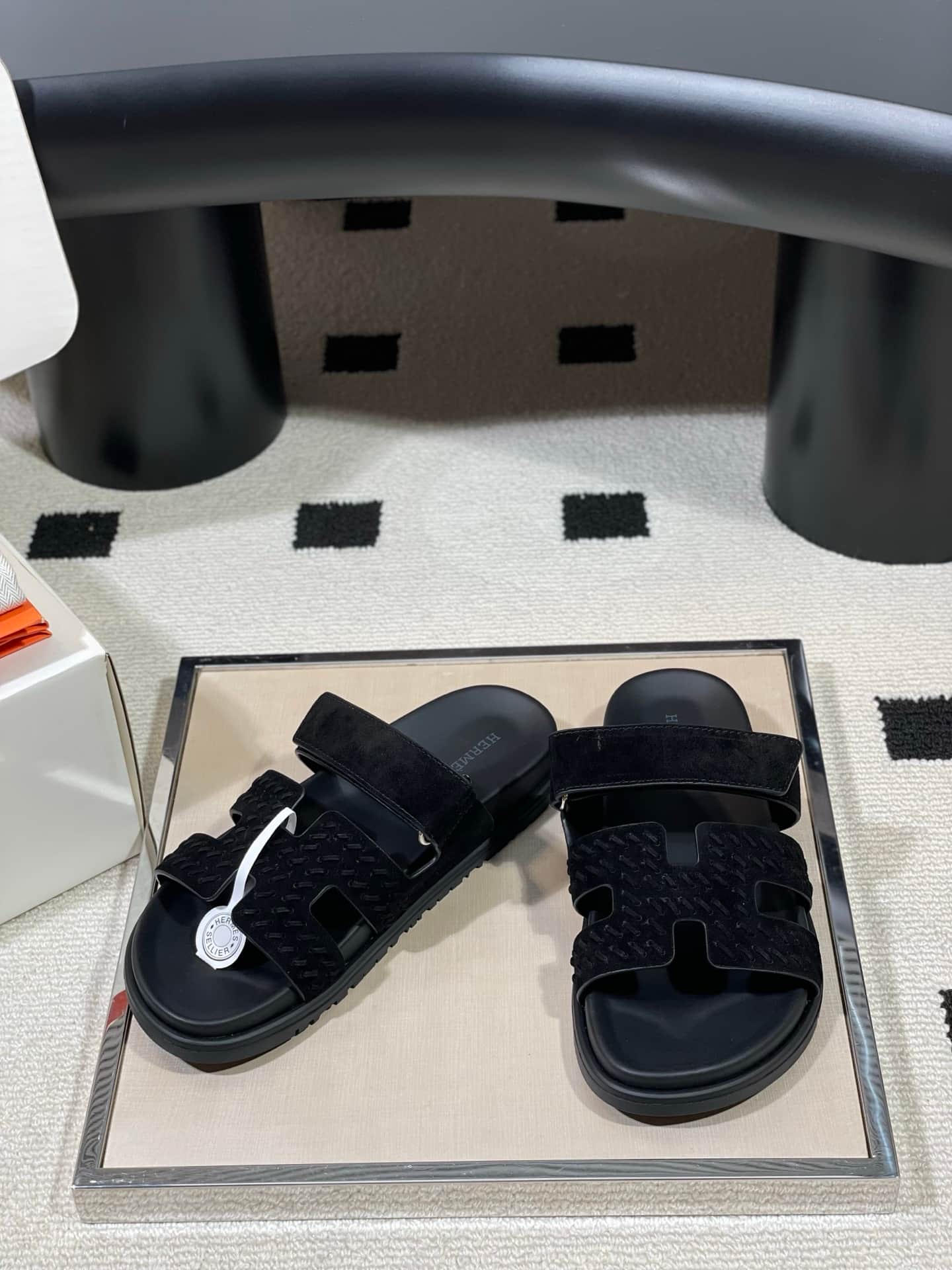 Hermès Chypre sandals in black braided suede Women Men