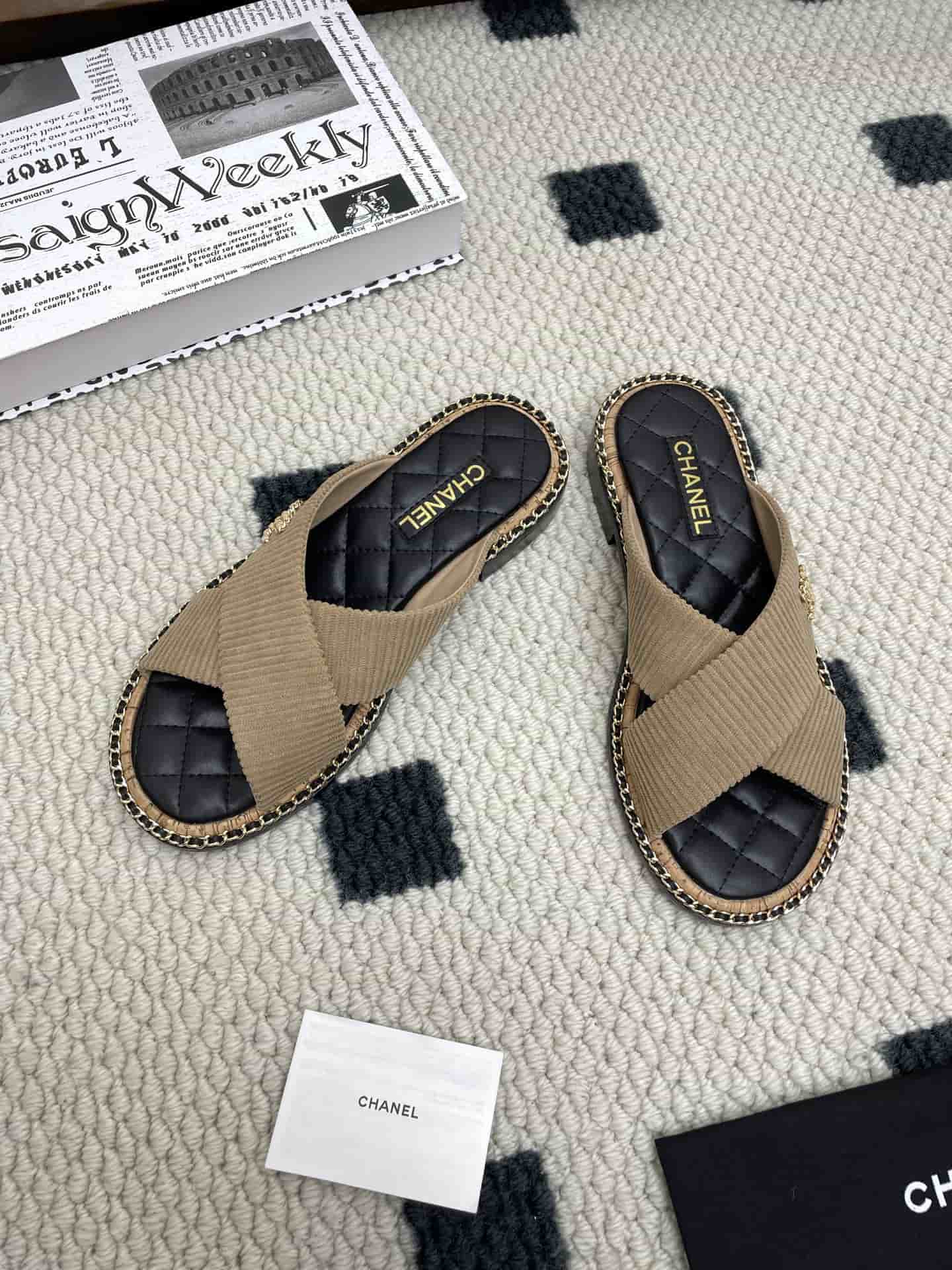 Chanel Lambskin Quilted Chain CC Sandal shoes Women