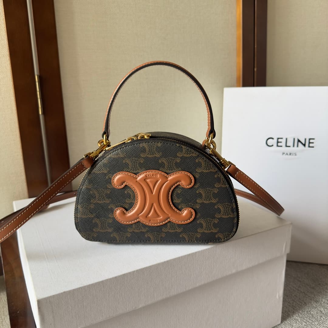 Celine Half Moon Case in Triomphe Canvas and Calfskin High