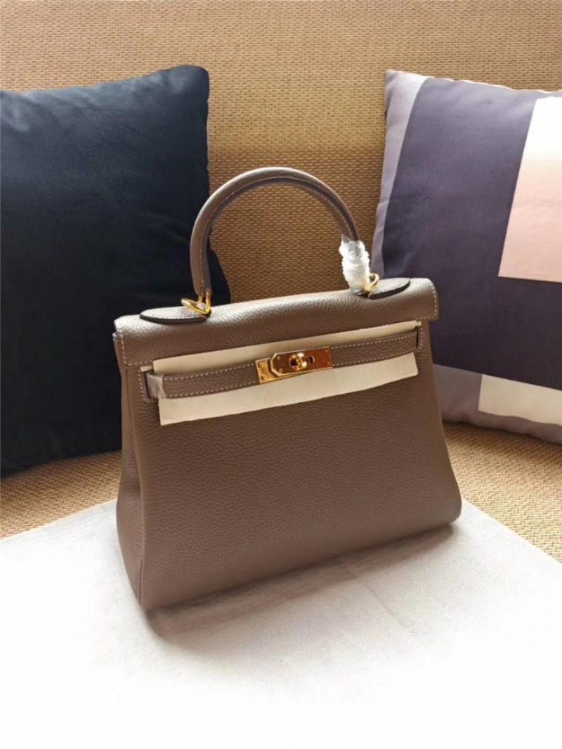 Hermes Kelly 25/28 Retourne Bag Calfskin In Etoupe High