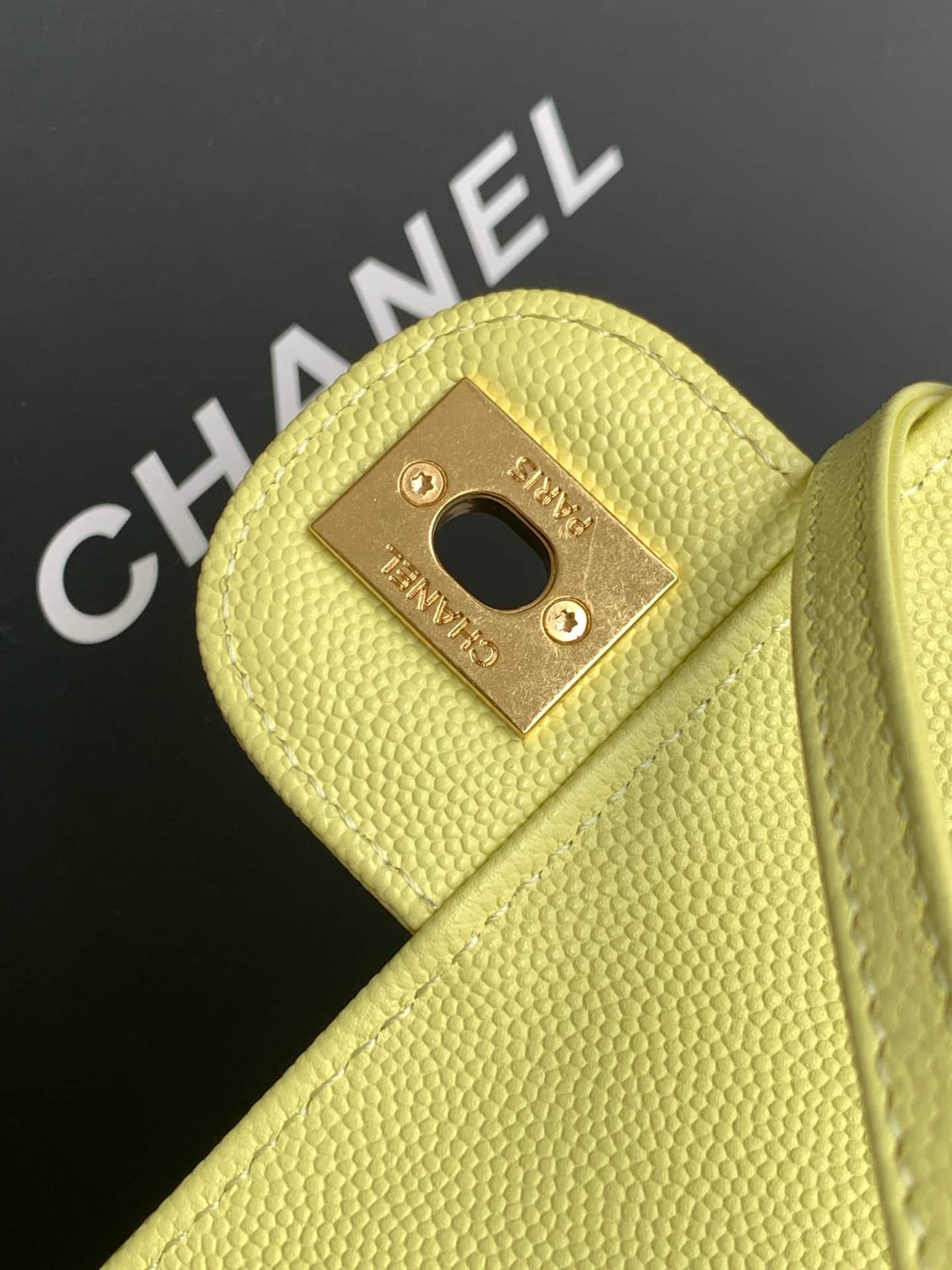 Chanel Small Flap Bag Grained Shiny Calfskin & Gold-Tone Metal AS6130 Yellow High