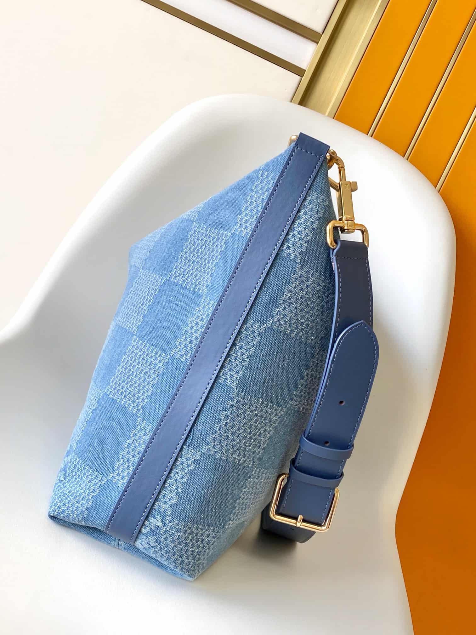 Louis Vuitton Vagabond Hobo Denim Blue Damier Denim 3D cotton canvas N00202 High