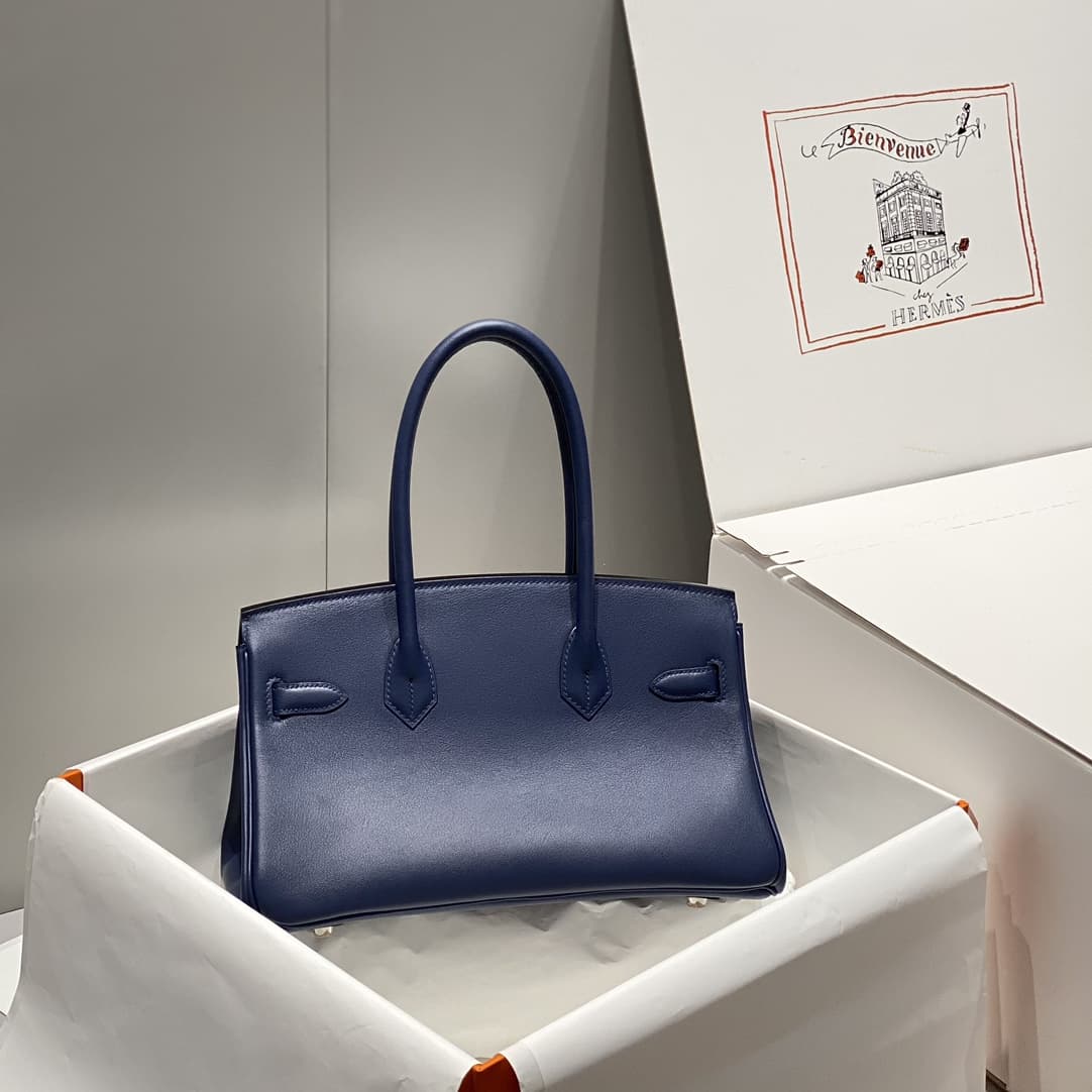 Hermes Shoulder Birkin 29 Swift leather Deep Bleu & Silver Metal WAX High