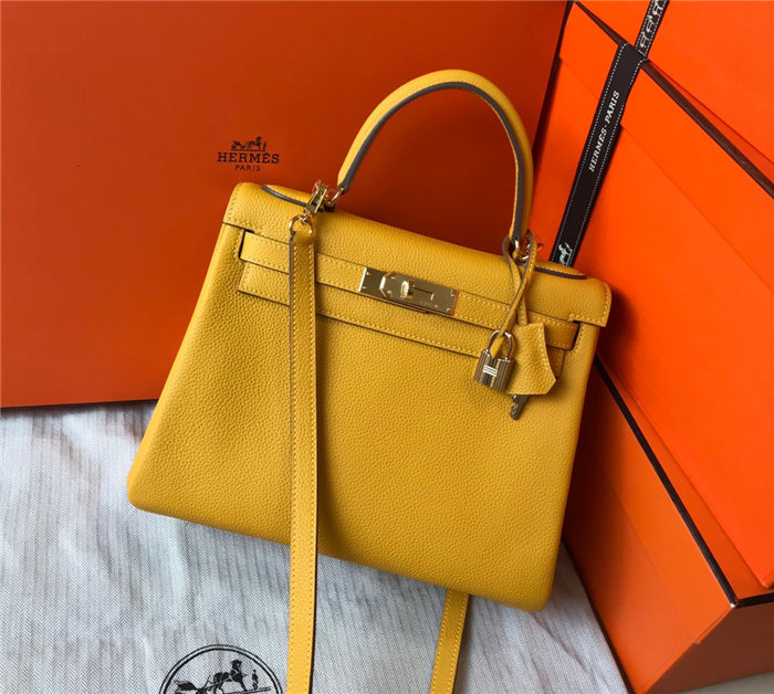 Hermes Kelly 25/28/32cm Retourne Bag Togo Leather In Yellow WAX High