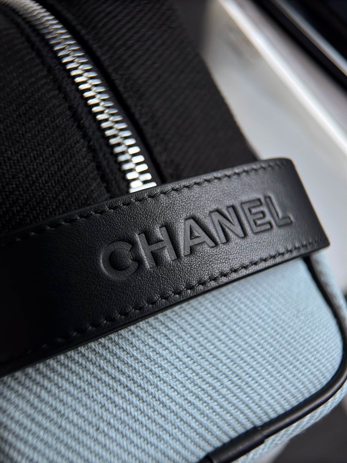 Chanel Large Zipped Pouch Canvas Calfskin & Silver-Tone Metal AP5267 Light Blue A