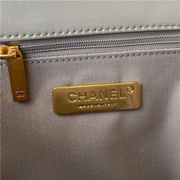 Large Chanel 19 Flap Bag Lambskin Grey Silver High