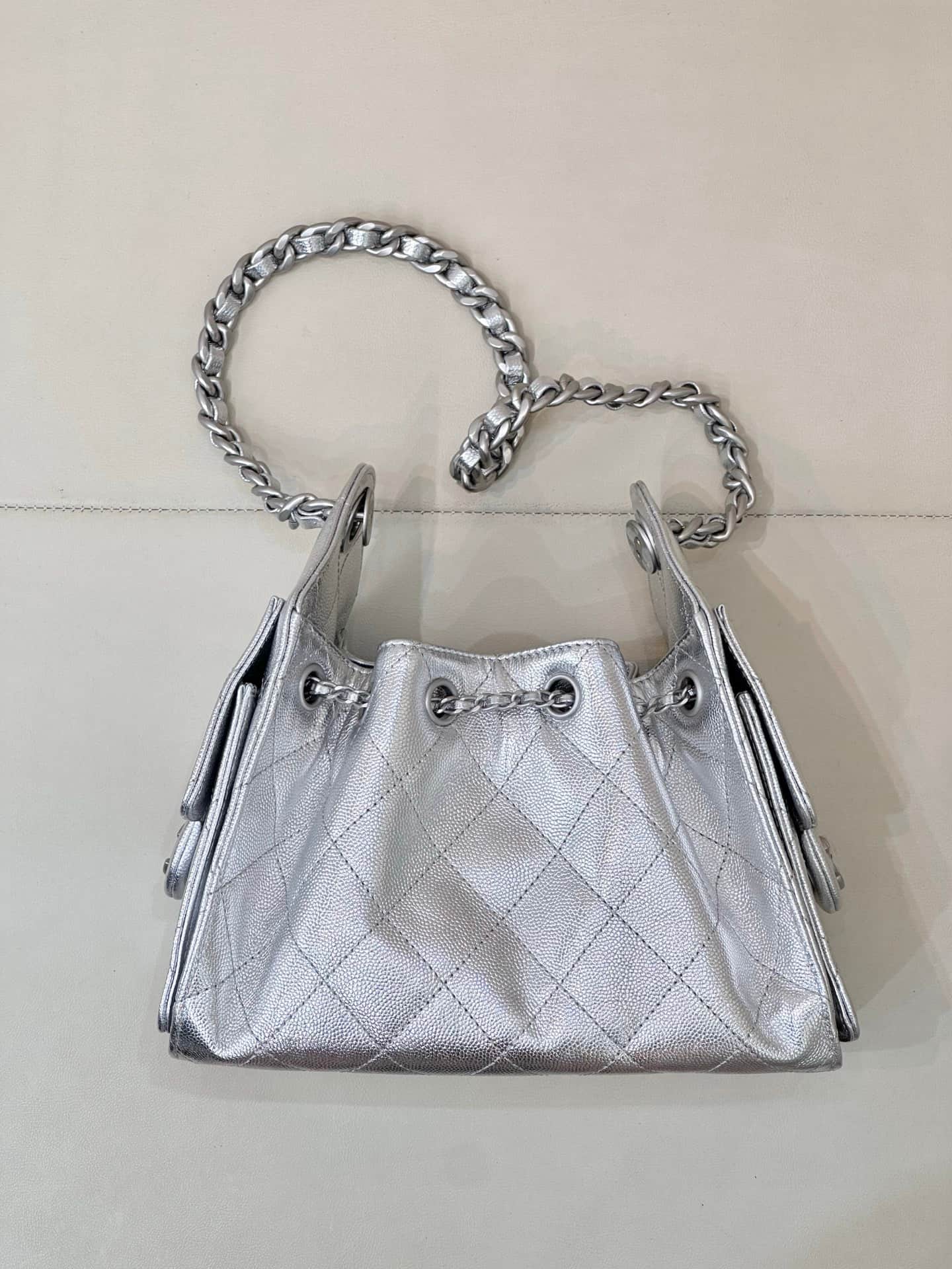 CHANEL 25 Mini Handbag AS5631 Grained Calfskin & Silver-tone Metal Silver TOP