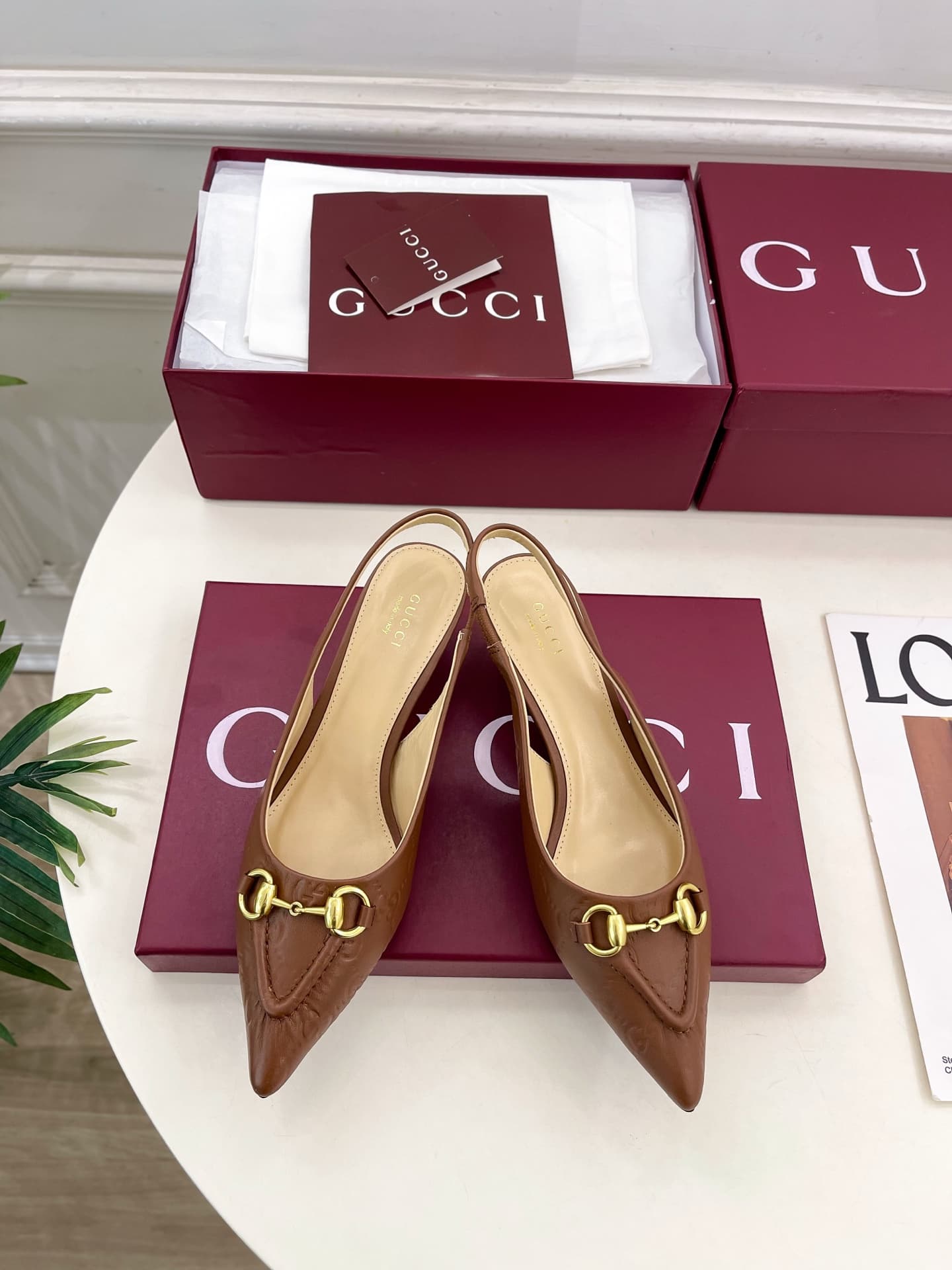Gucci Erin GG Leather Bit Slingback Pumps Women