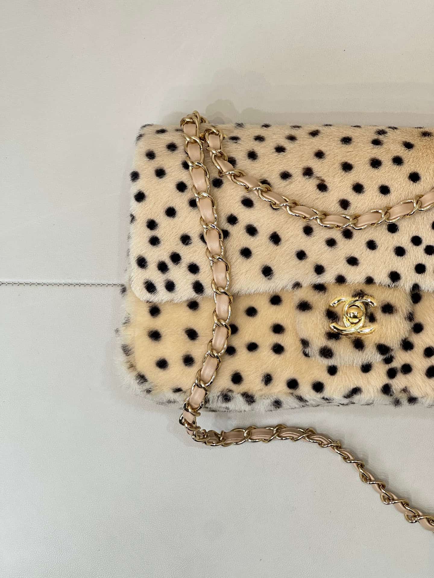Chanel Flap Bag Dotted Leopard Pony Hair & Gold-Tone Metal Beige AS6513 TOP