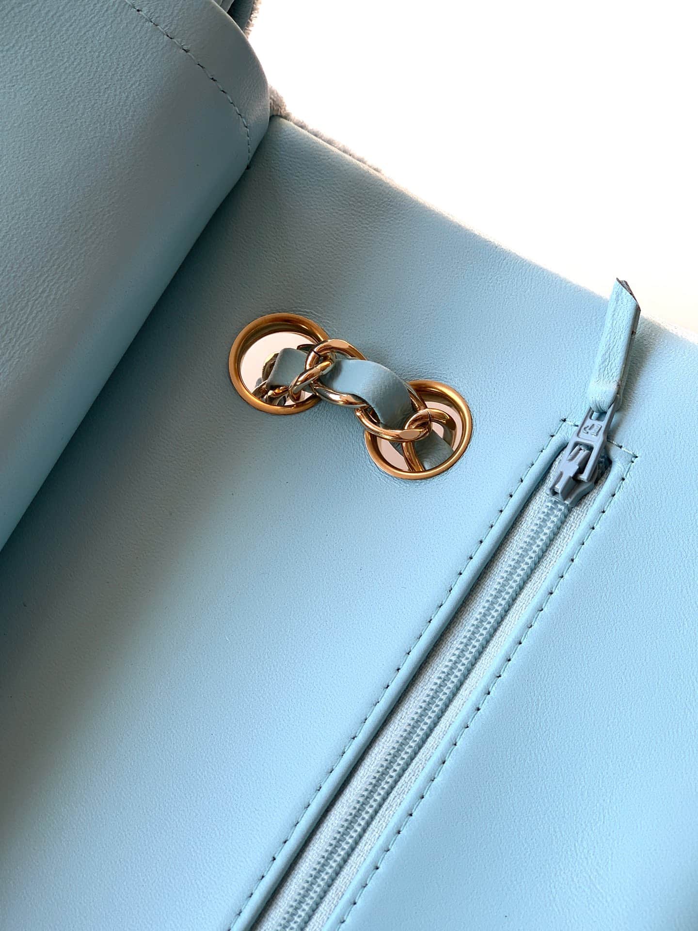Chanel Medium CLASSIC HANDBAG Velvet  & Gold-Tone Metal Light Blue A