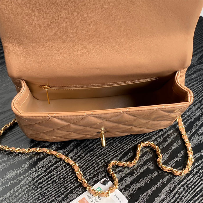 Chanel FLAP BAG WITH TOP HANDLE AS5043 Shiny Lambskin Nude A