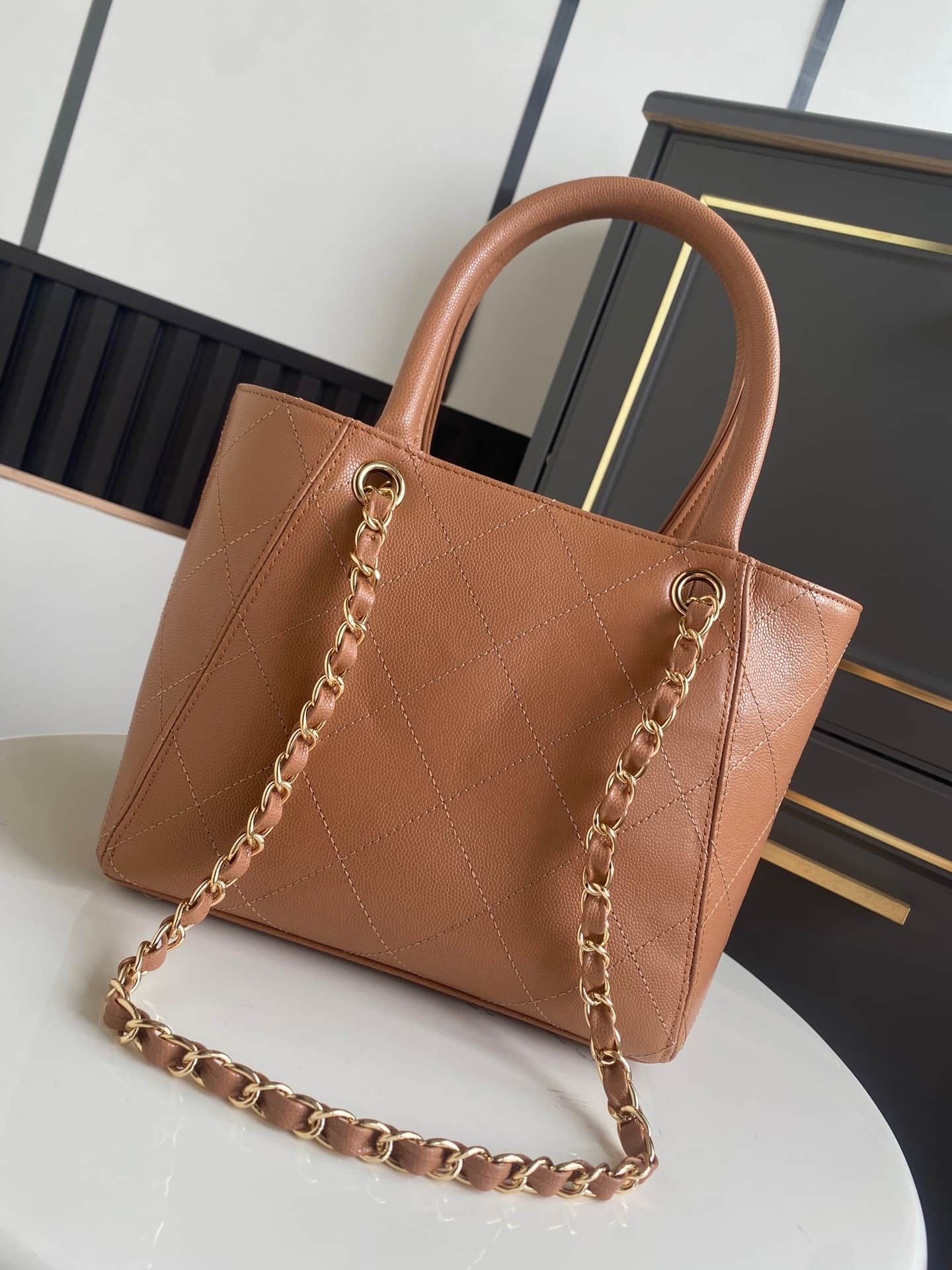 Chanel Tote Bag Grained Calfskin&Gold-Tone Metal Brown AS6025 High