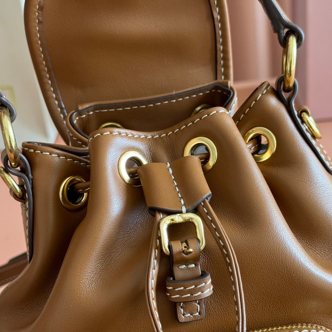 Miu Miu Calfskin Leather backpack Brown 5BZ045 High