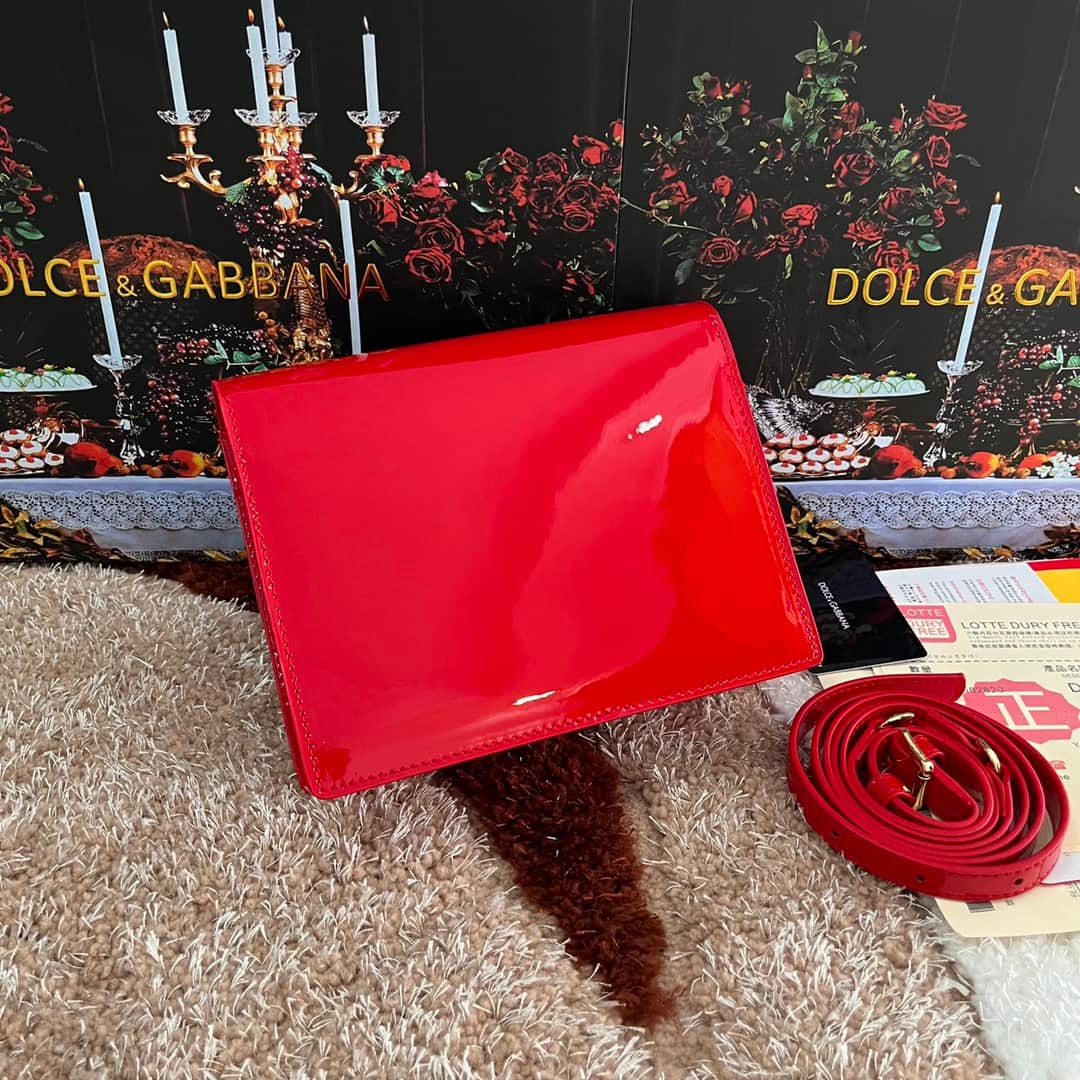 Dolce & Gabbana red patent calf leather DG Logo crossbody bag high