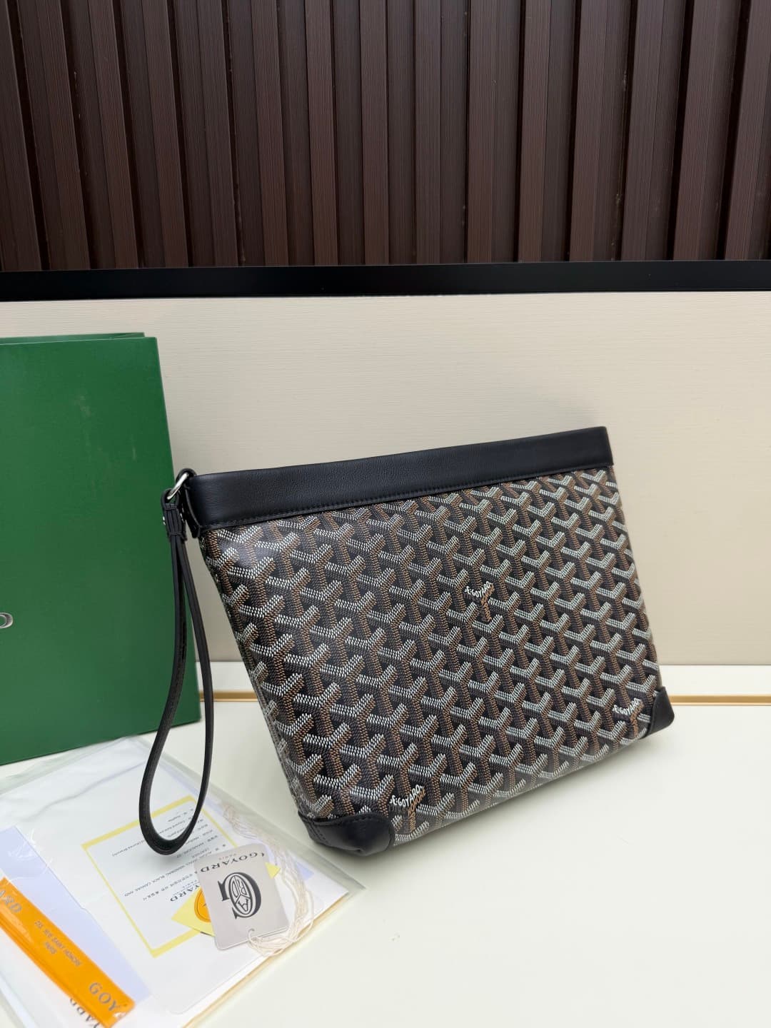 Goyard Conti pouch Goyardine canvas and Chevroches Calfskin Black High