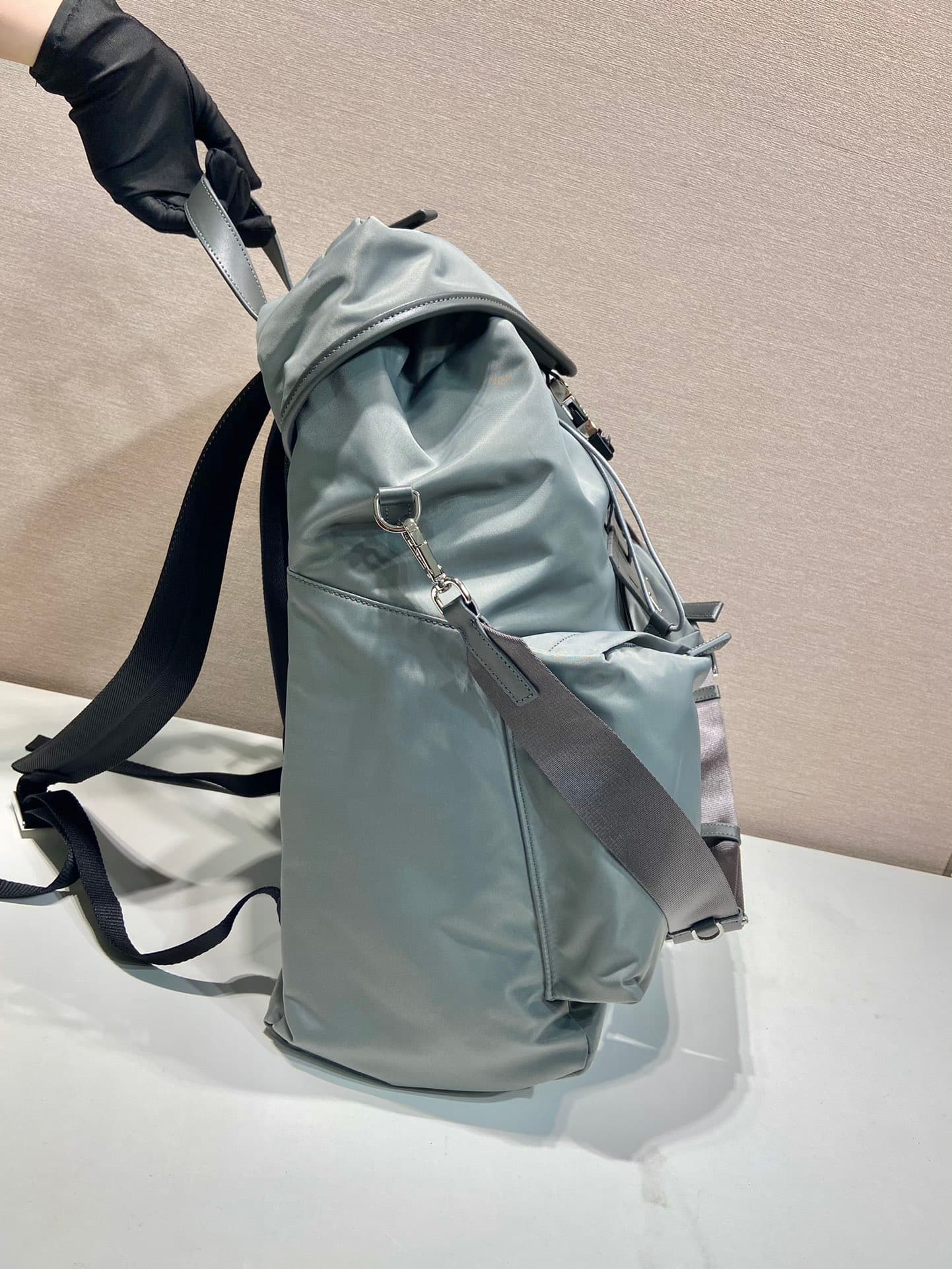 Prada Re-Nylon and leather backpack Light Ice Blue 2VZ108 High