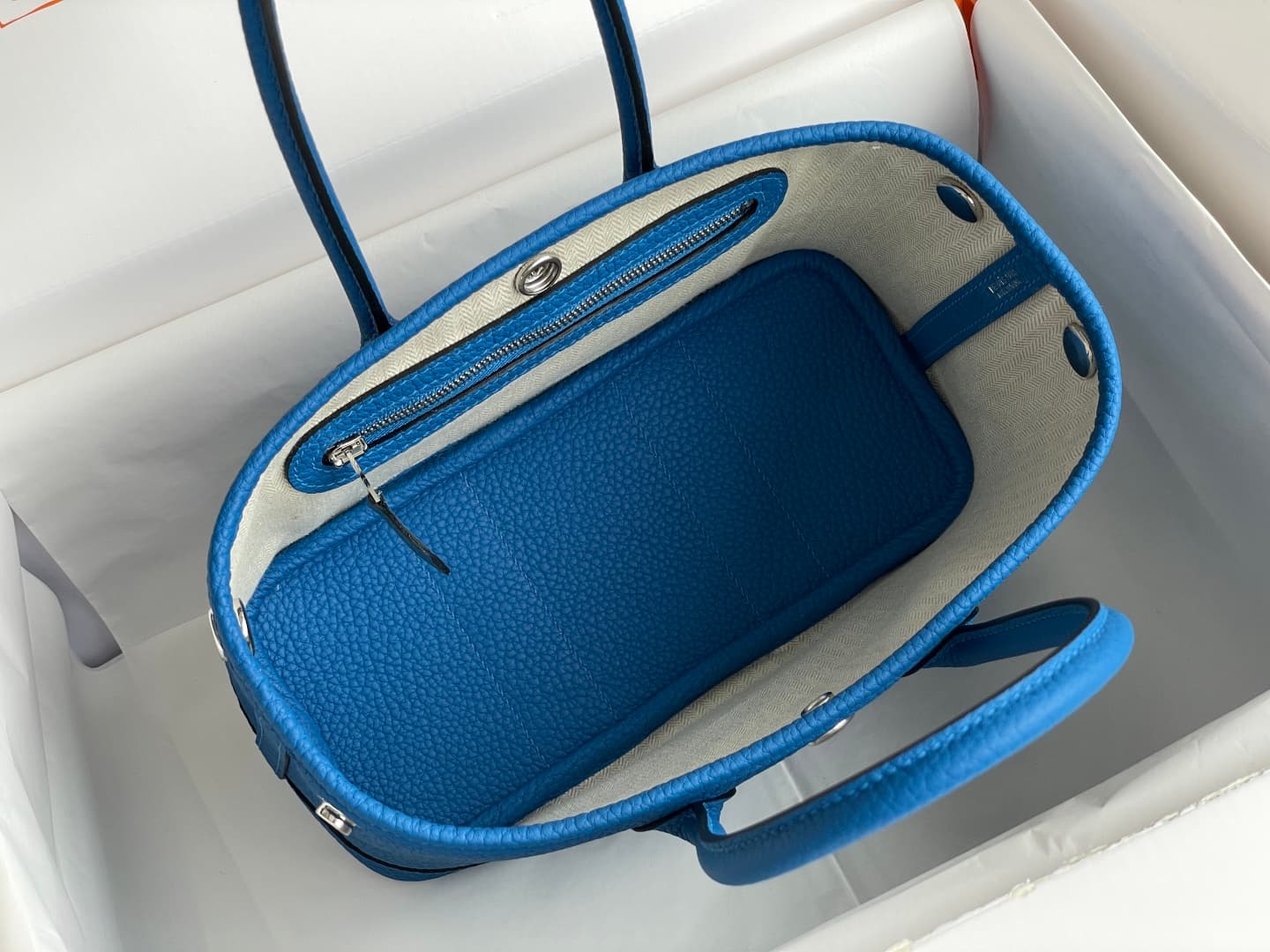 Hermes Garden Party 23 bag in Blue Hydra Togo Leather WAX High