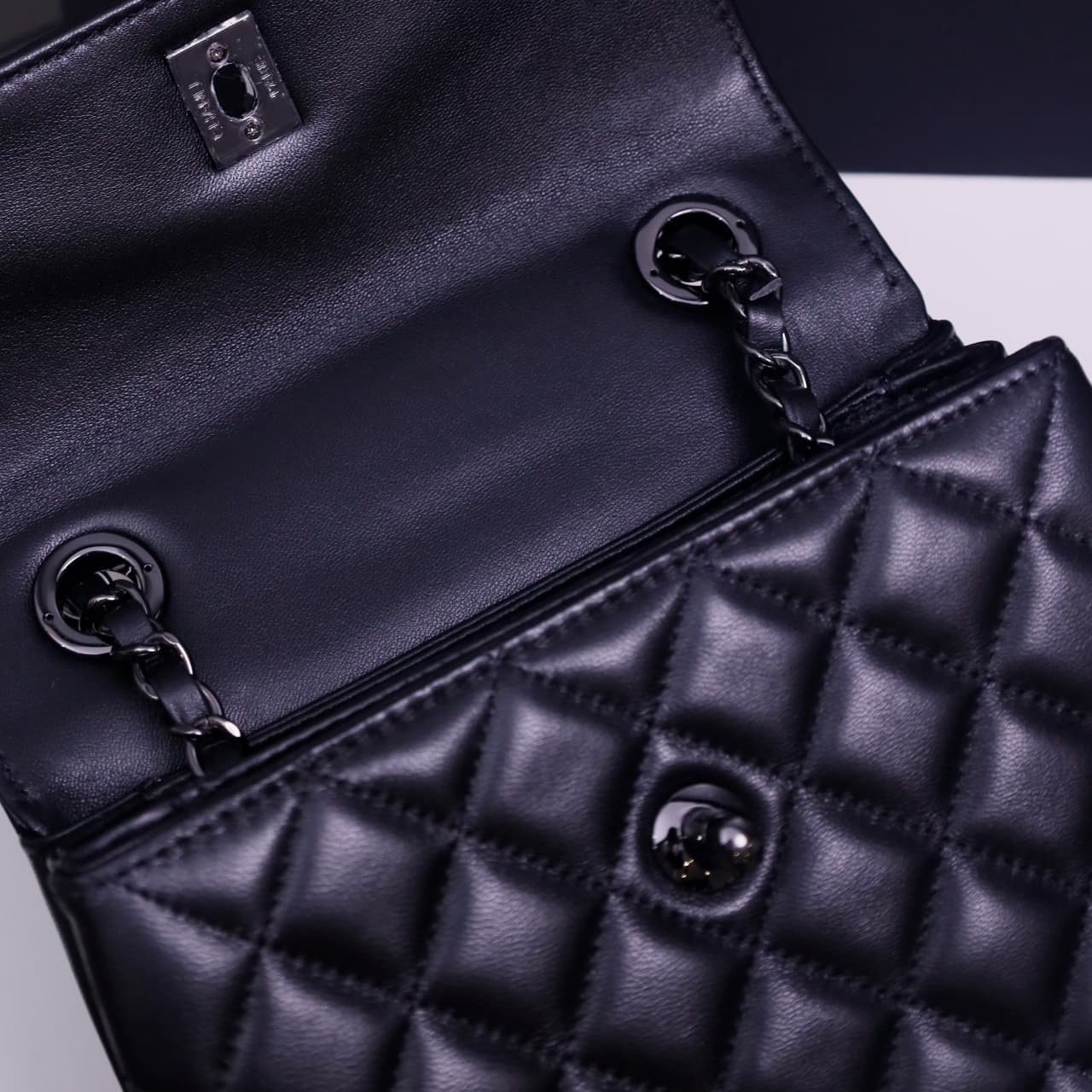 Chanel MINI FLAP BAG WITH TOP HANDLE AS4654 Lambskin &Black-Tone Metal Black A