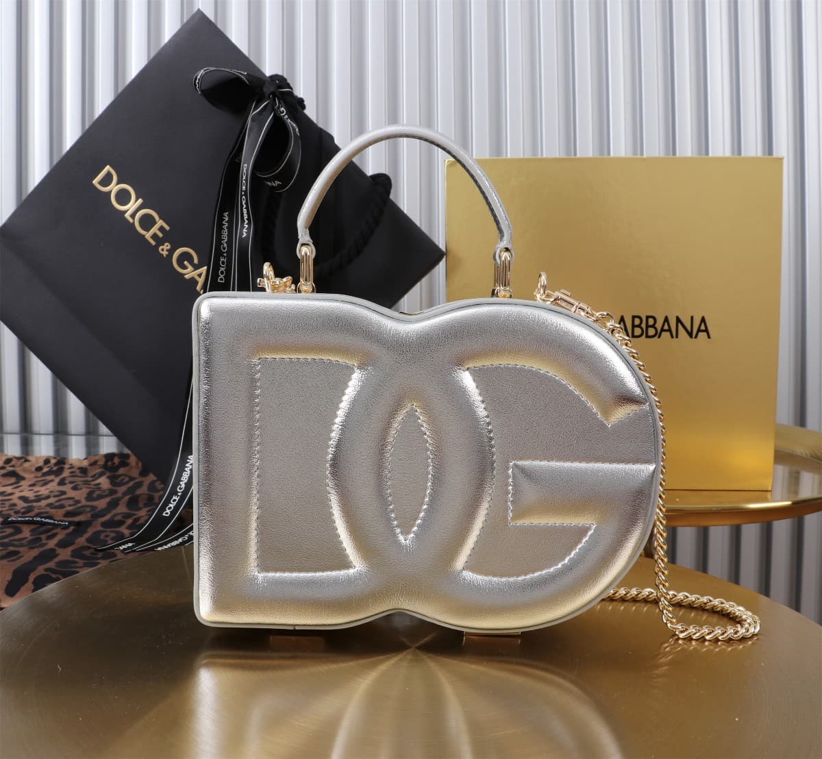 Dolce & Gabbana Silver leather DG Logo handbag high