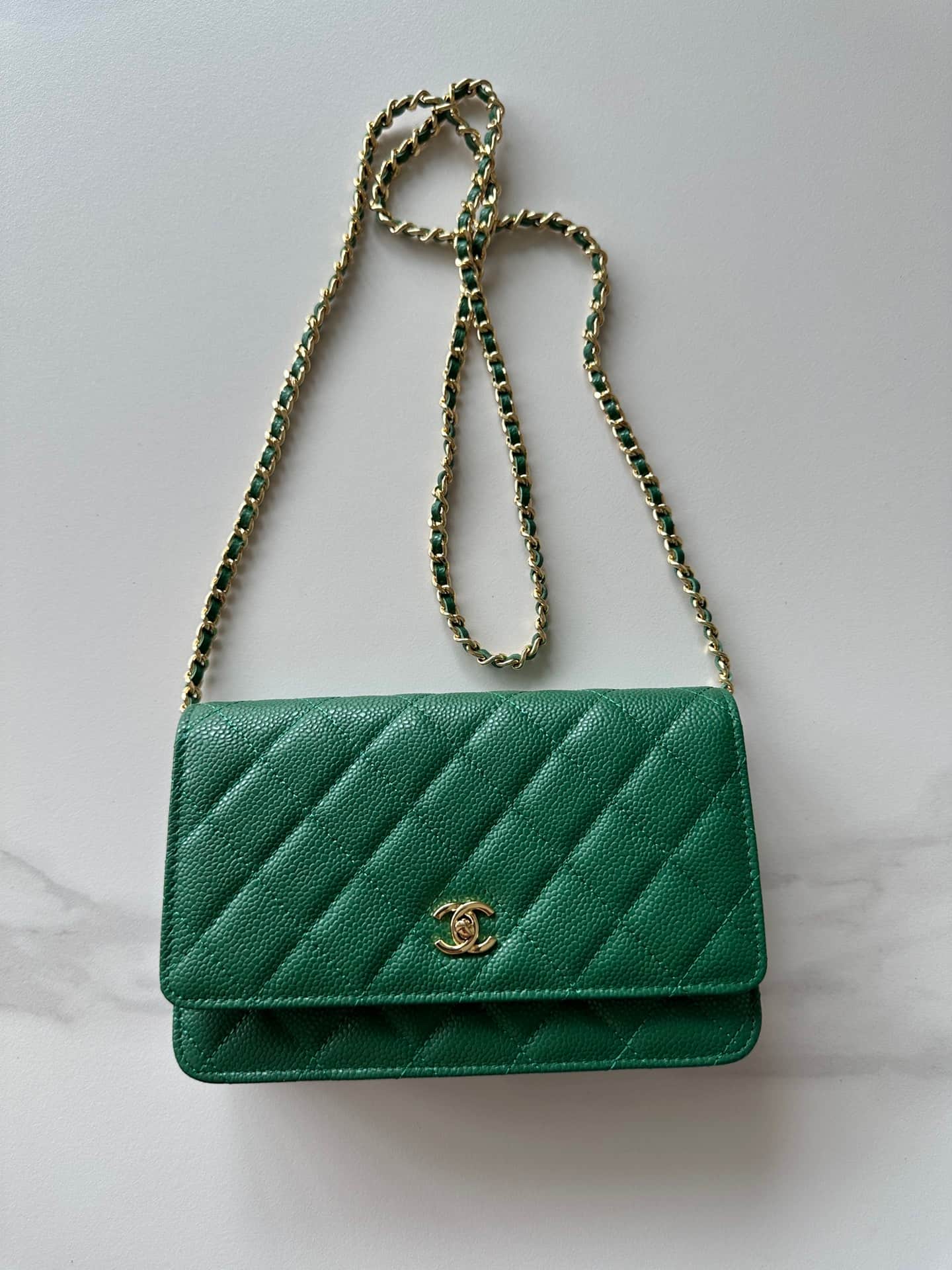 Chanel Classic Wallet on Chain Grained Shiny Calfskin & Gold-Tone Metal AP4241 Green High