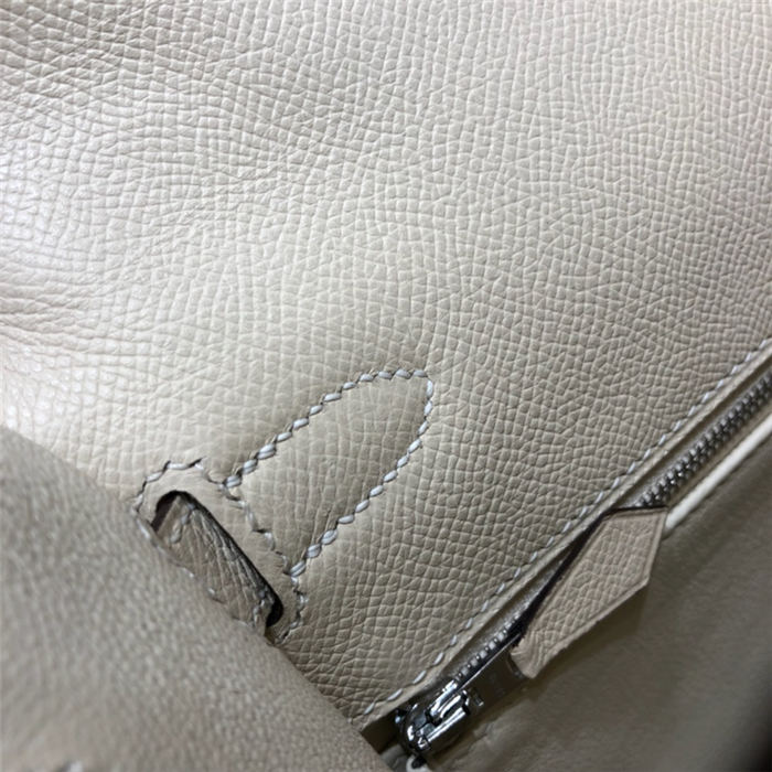 Hermes Kelly 25/28cm Sellier Bag Epsom Leather Silver/Gold Metal In Cream WAX High