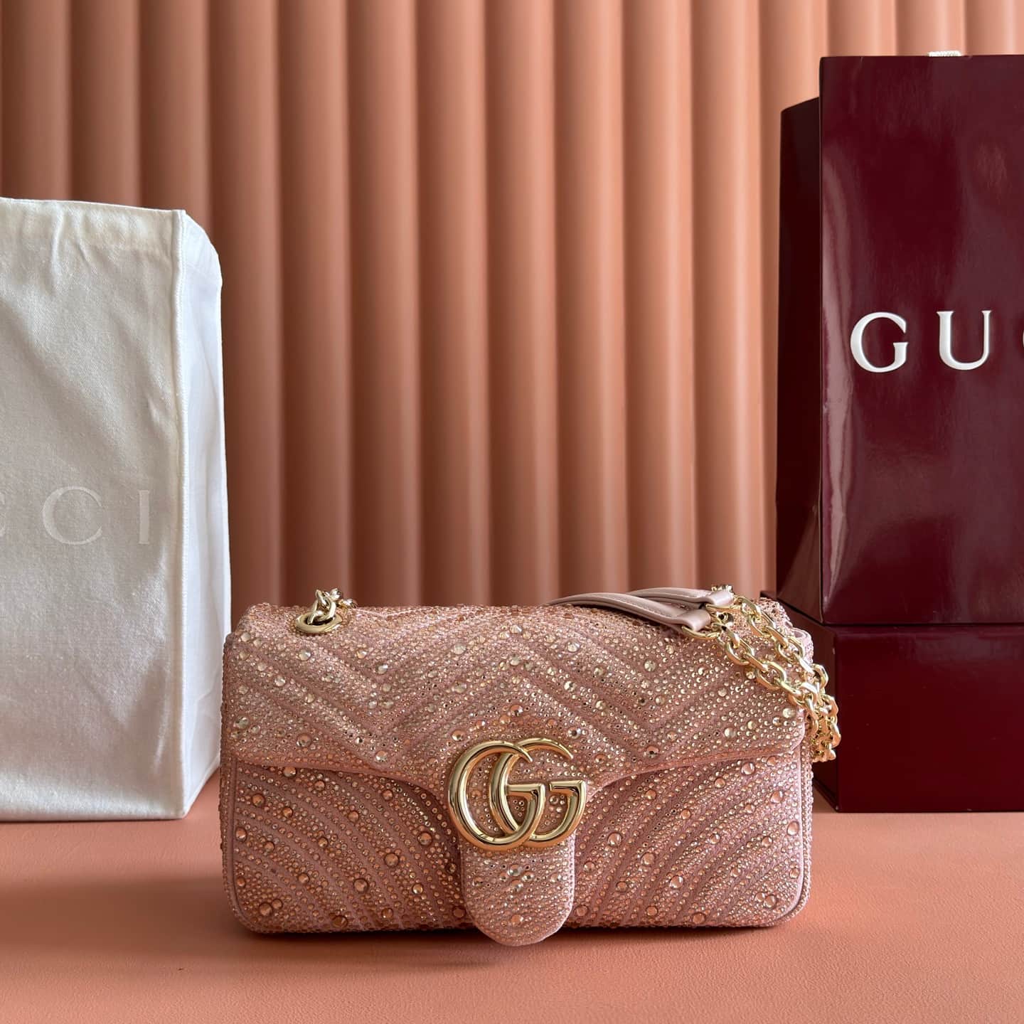 Gucci GG Marmont Shoulder Bag Pink / Crystal 837267 High
