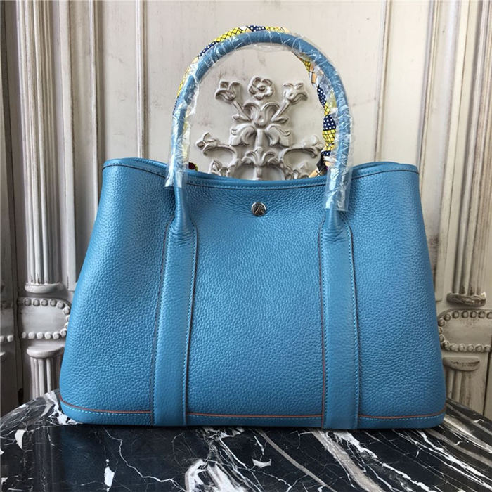 Hermes Garden Party 30/36 Bag Calfskin In Denim Blue High