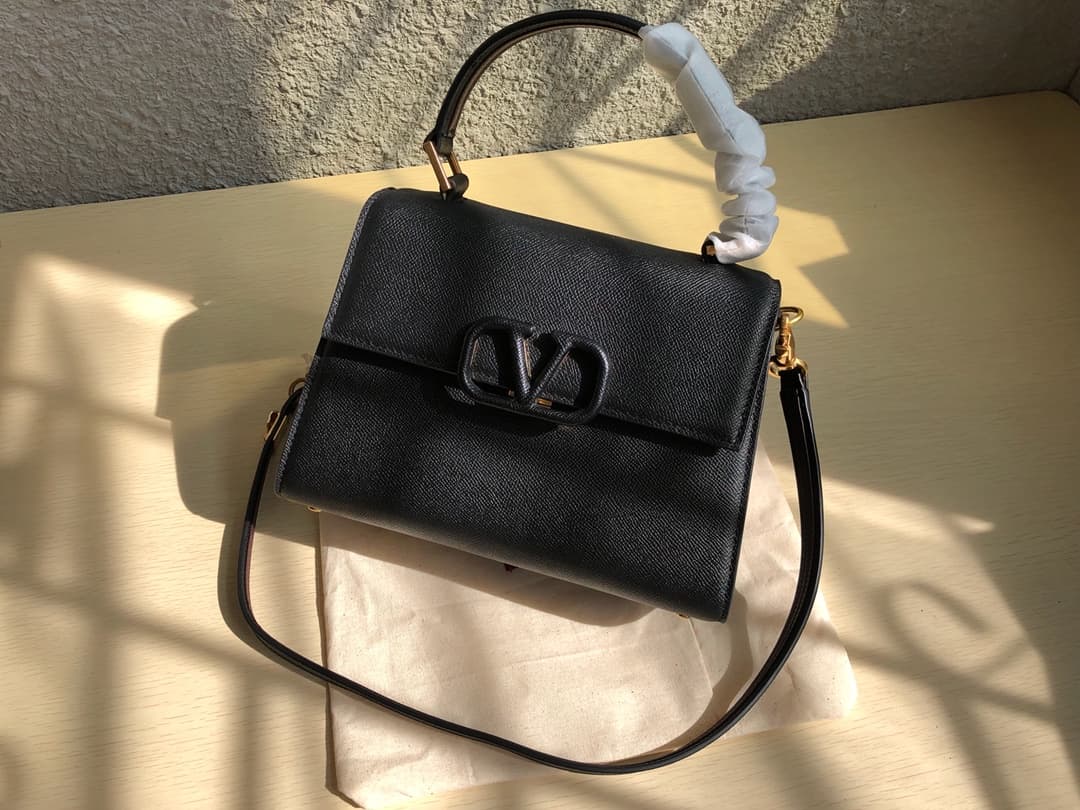 Valentino Small Vsling Handbag In Black Grainy Calfskin High