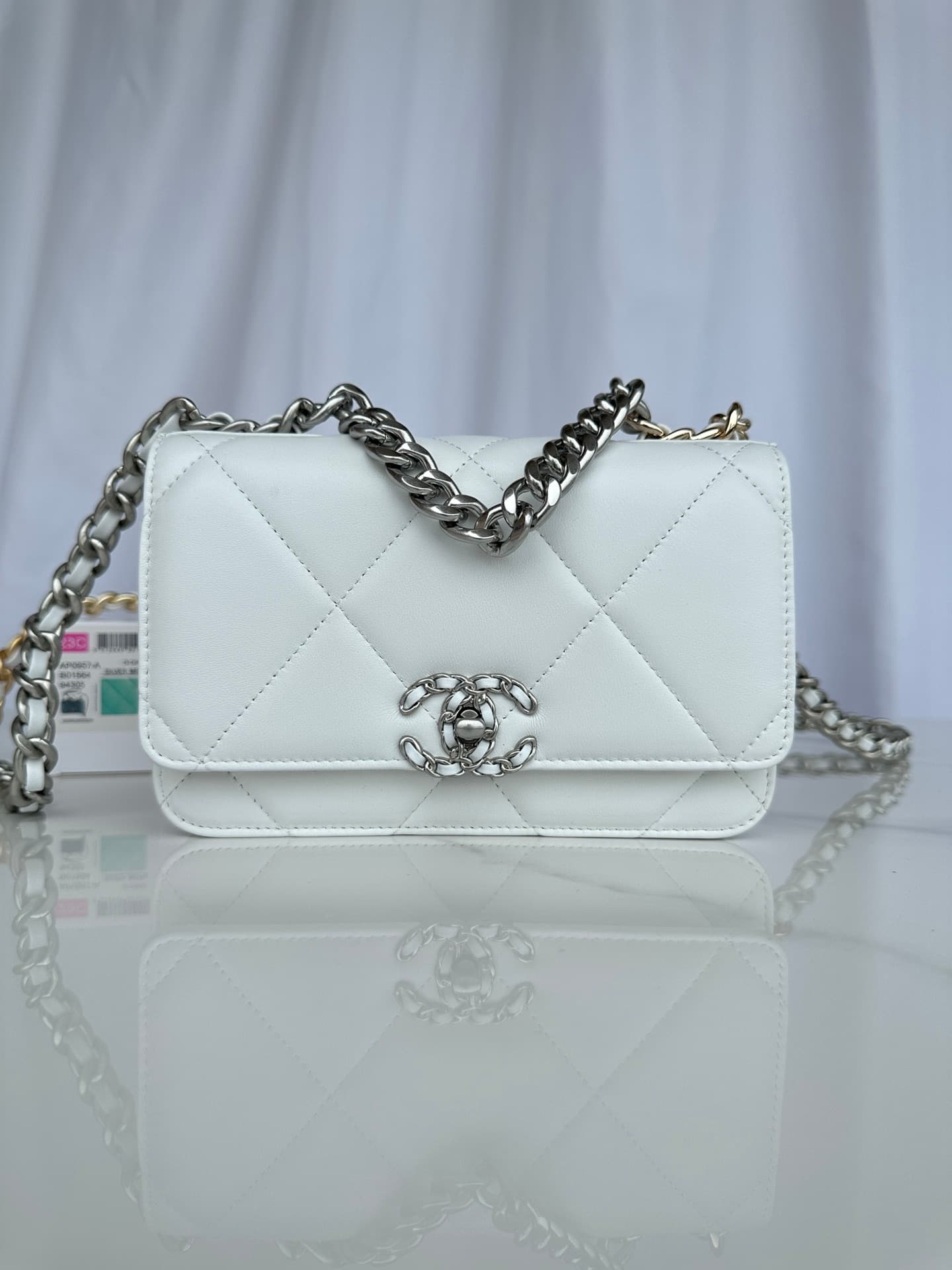Chanel Wallet on Chain Lambskin Leather & Silver-Tone Metal White AP0957 A