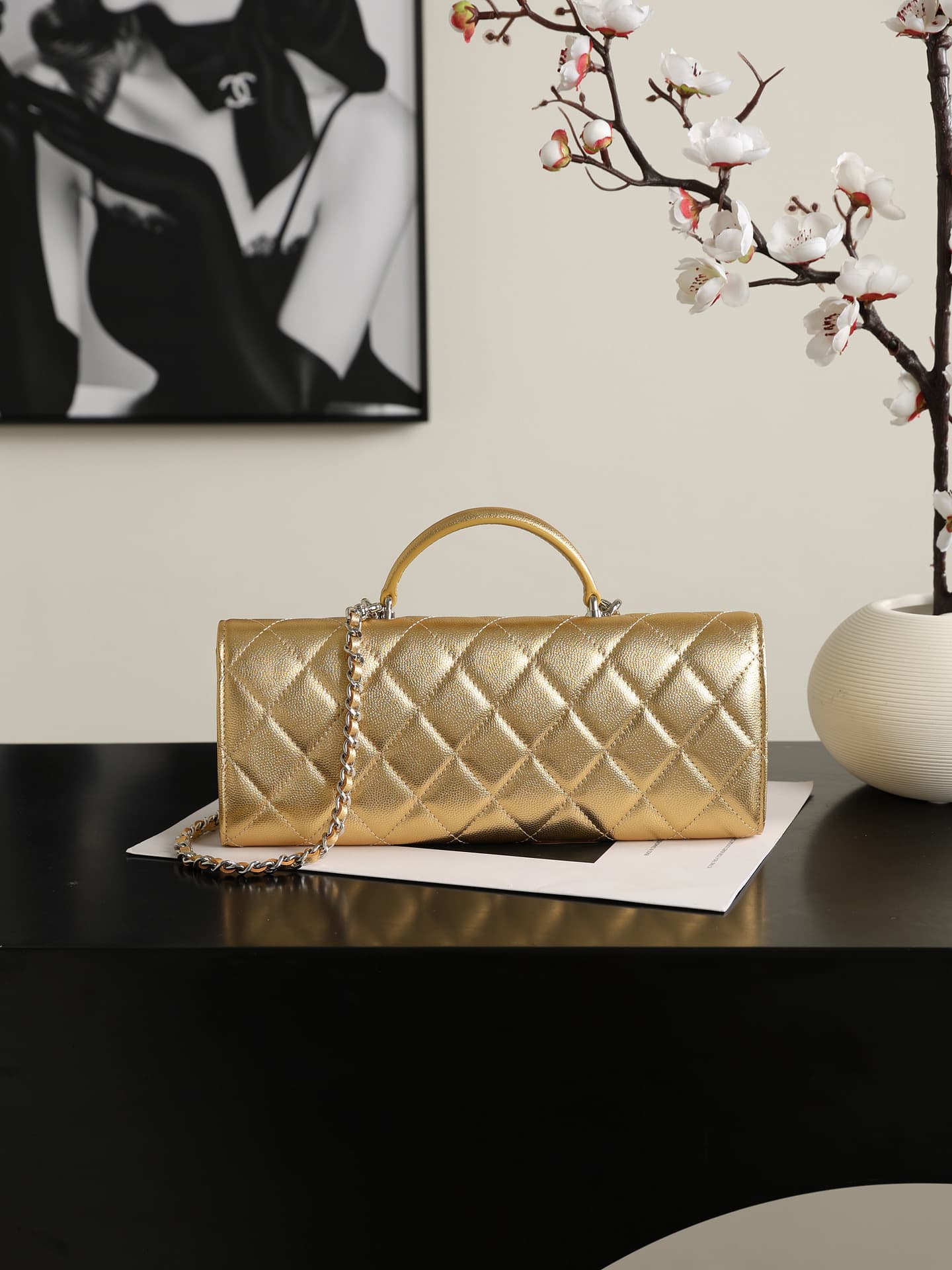 Chanel Clutch with chain Grained Calfskin & Silver-Tone Metal Gold AP5280 A