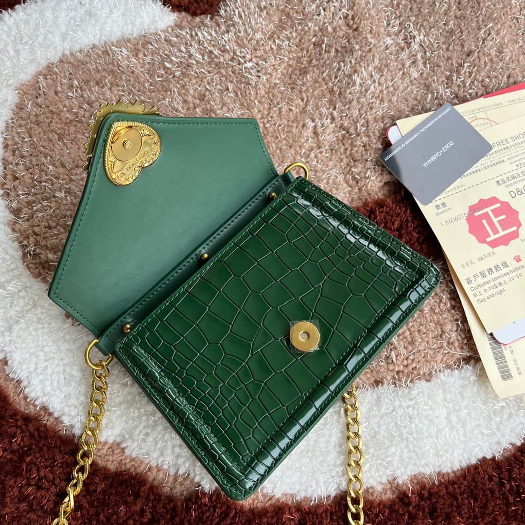 Dolce & Gabbana Small Devotion bag in crocodile-effect calfskin Green High