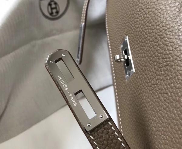 Hermes Kelly Depeche 34 Briefcase In Etoupe Calfskin WAX High