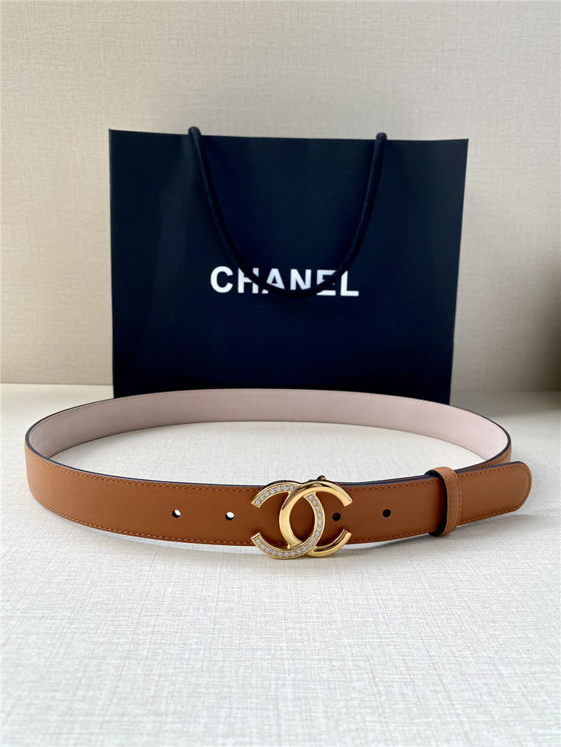 Chanel BELT Calfskin Gold/Silver Metal & Strass 30MM 2-1027 Brown 2022 High