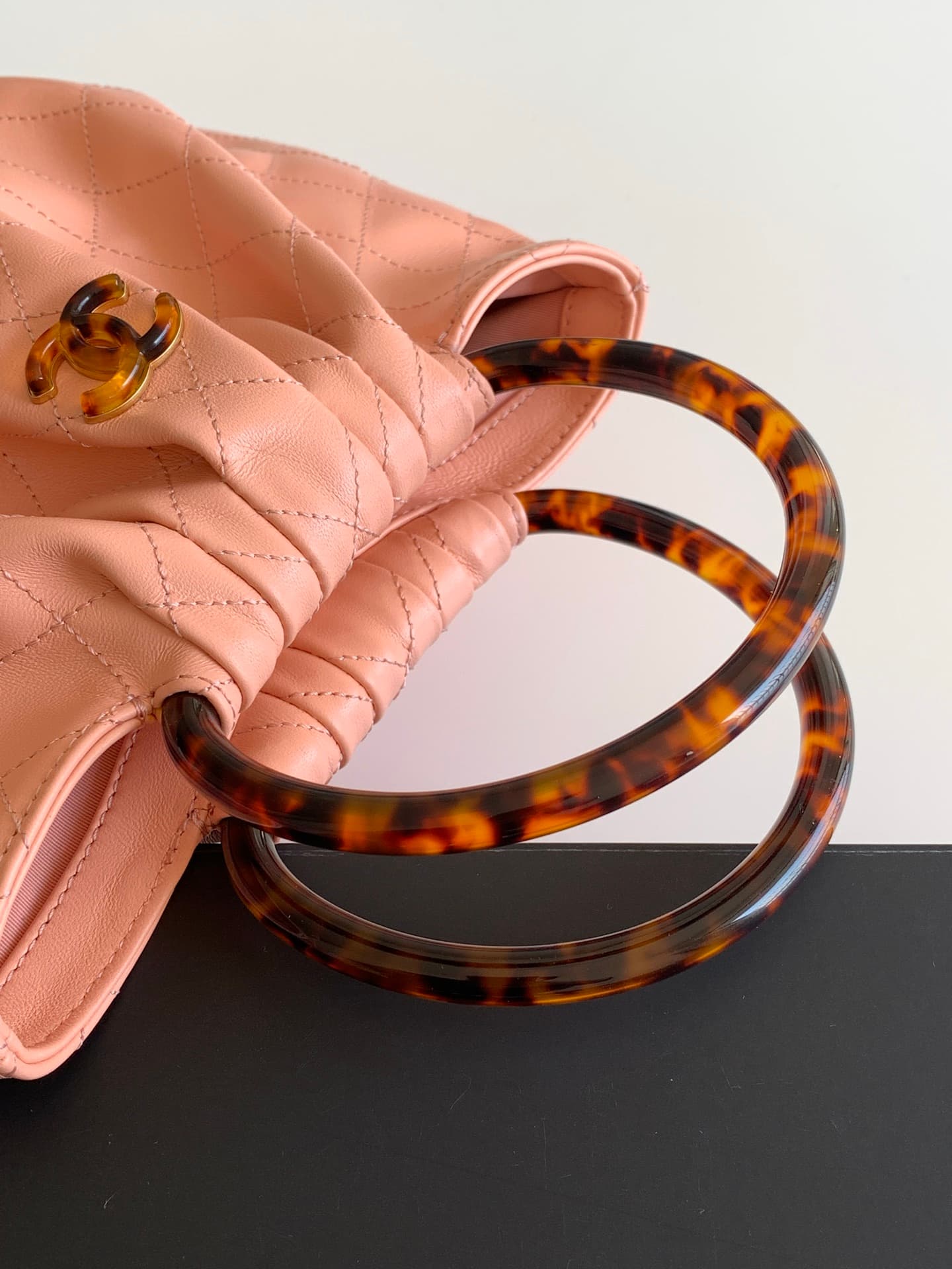 Chanel Medium Hobo Bag Lambskin-Shell Effect Plexi & Gold-Tone Metal Pink AS6010 High
