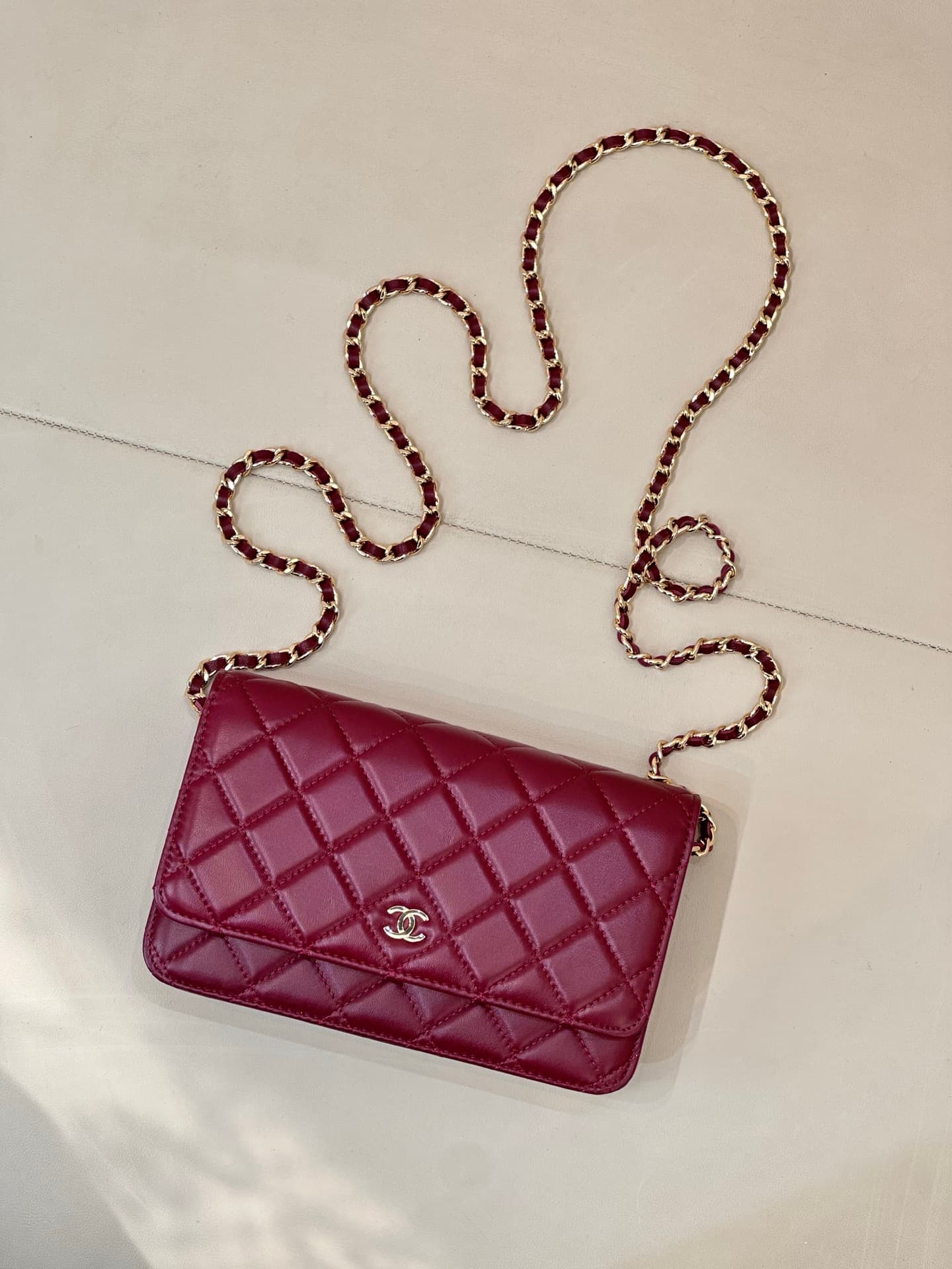 Chanel Wallet on Chain Lambskin& Gold-tone Metal AP0250 Claret TOP