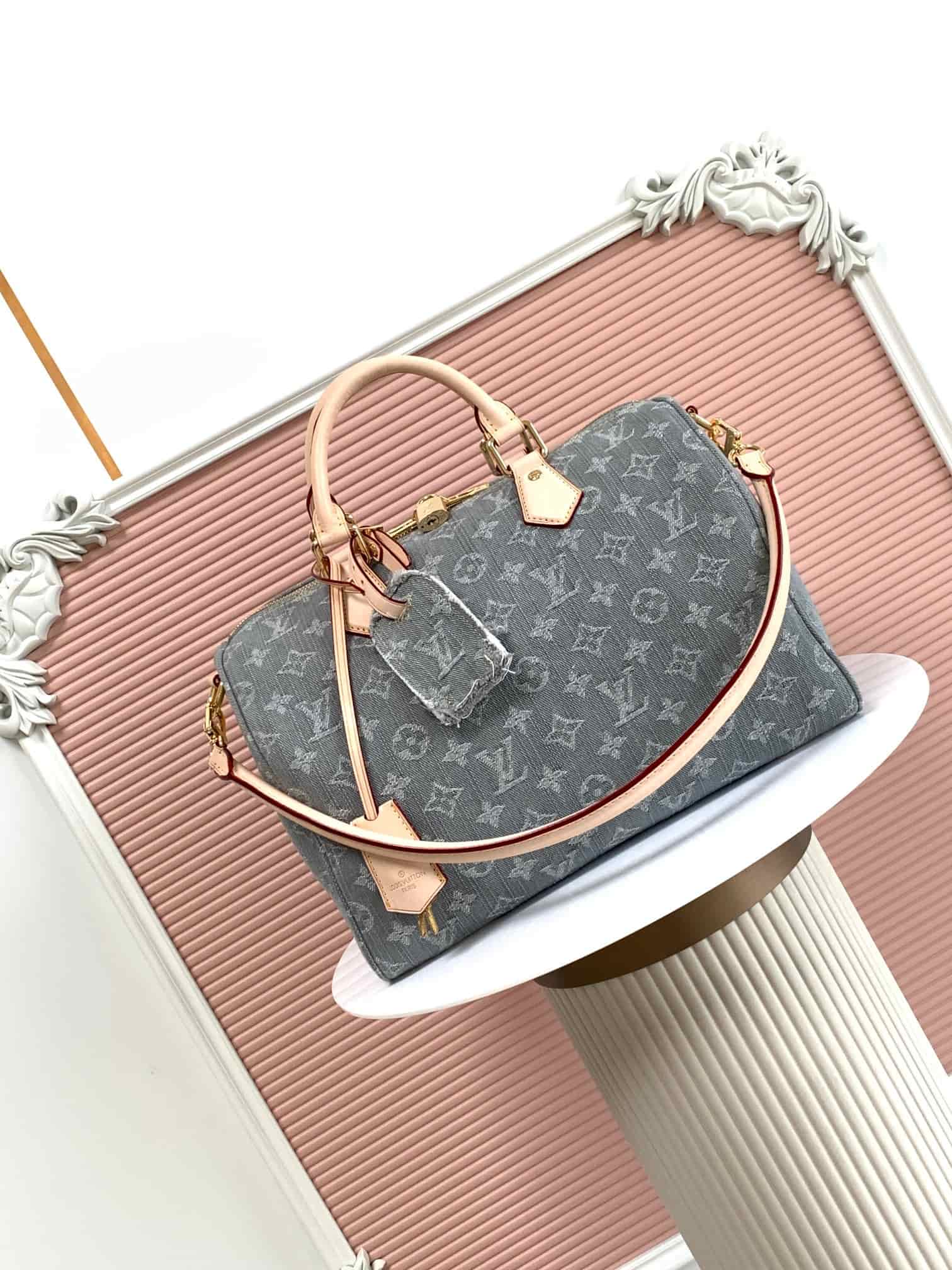 Louis Vuitton Speedy Soft 30 Monogram Washed Gray Denim M13344 High