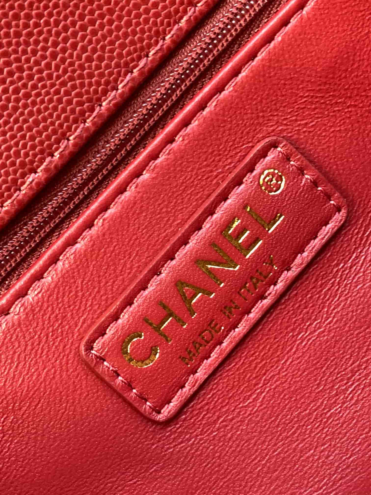 Medium FLAP BAG WITH TOP HANDLE Grained Calfskin A92991 Red-binding Gold Metal A