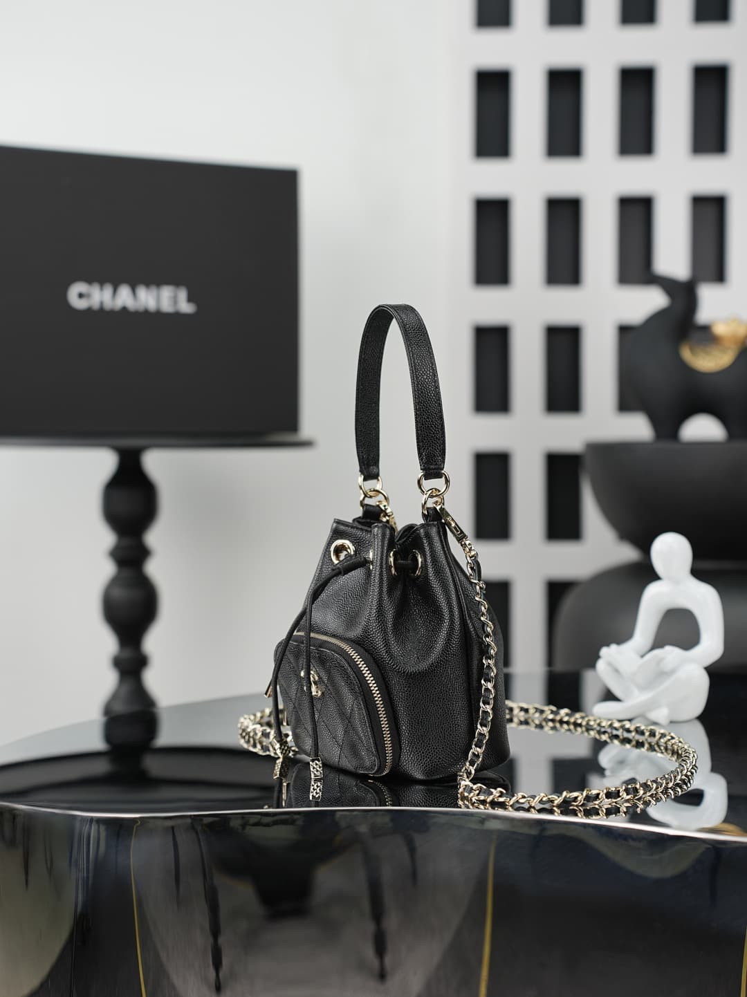 Chanel Business Affinity Bucket Bag Grained Calfskin&Gold-Tone Metal Black AS4775 A