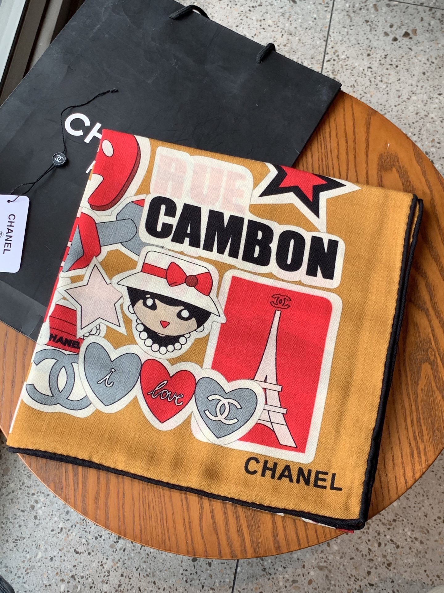 Chanel motif printed silk square scarf