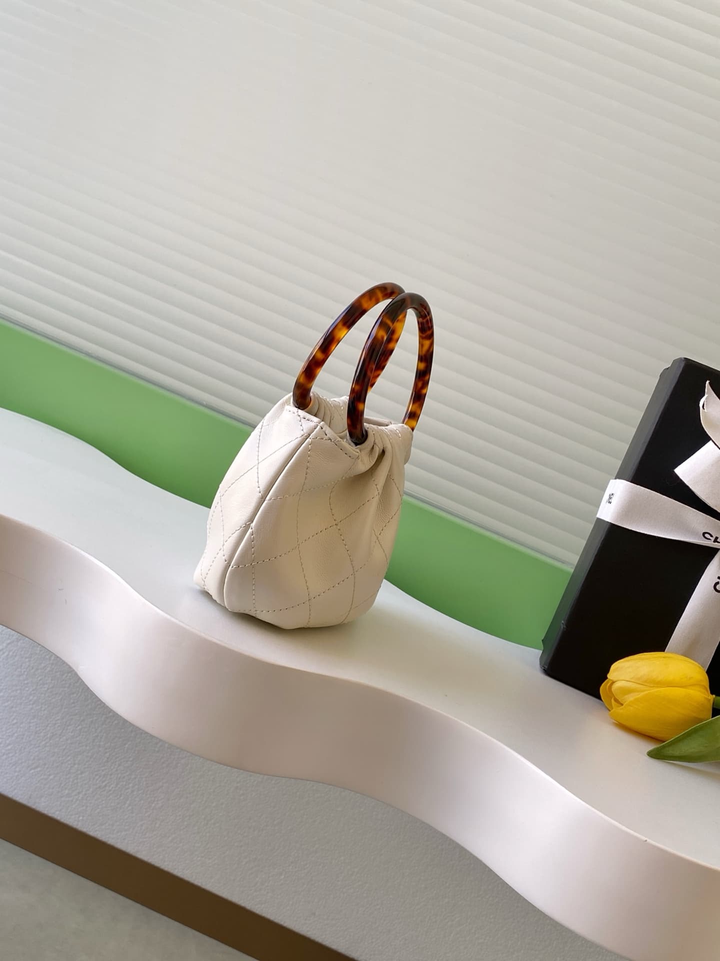 Chanel Mini Hobo Bag Lambskin-Shell Effect Plexi & Gold-Tone Metal White AS4981 High