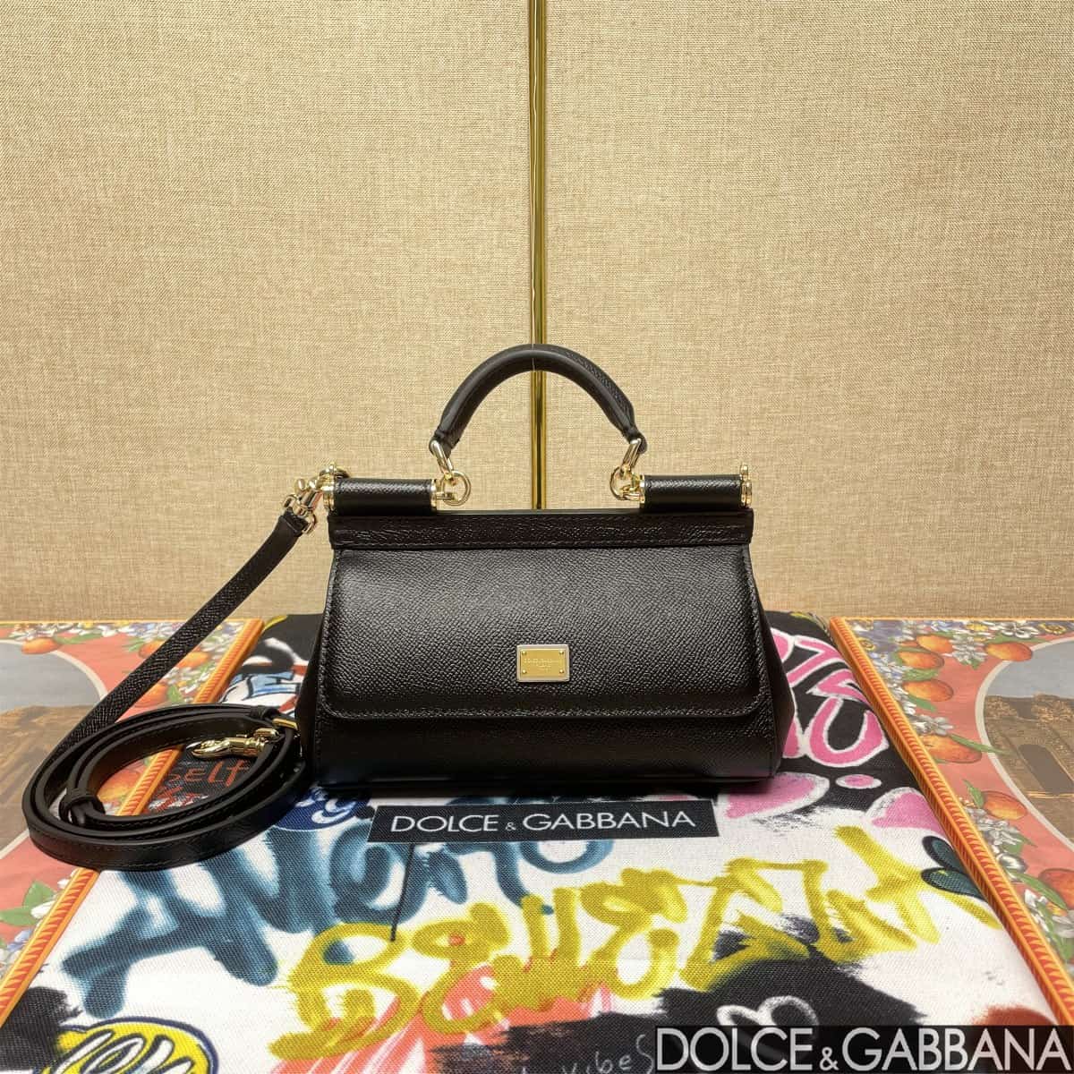 Dolce & Gabbana Miss Sicily top handle bag calfskin leather Black high