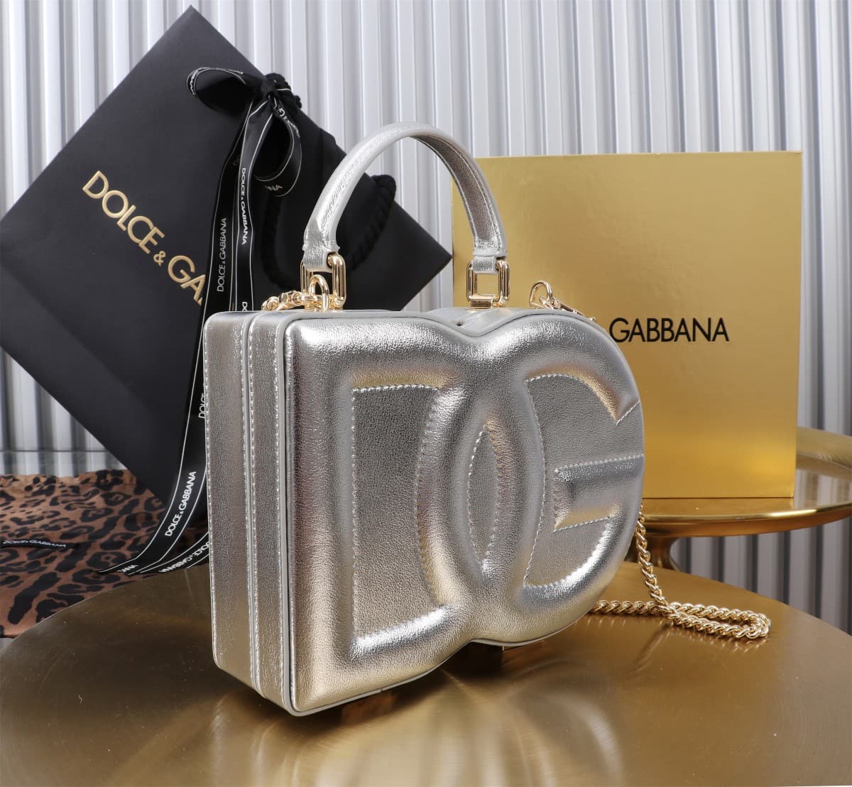 Dolce & Gabbana Silver leather DG Logo handbag high