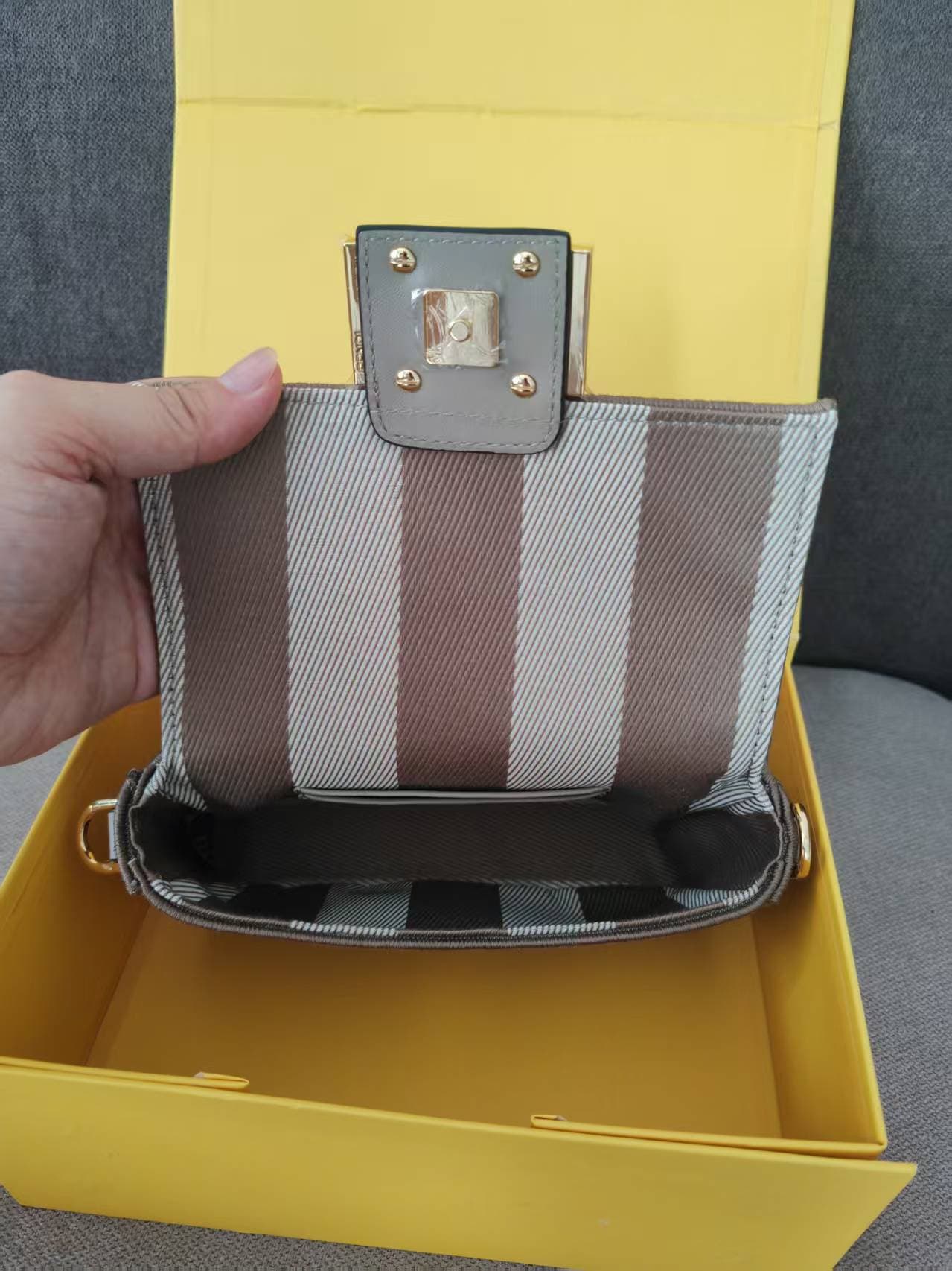 MINI BAGUETTE FF jacquard fabric bag gray High