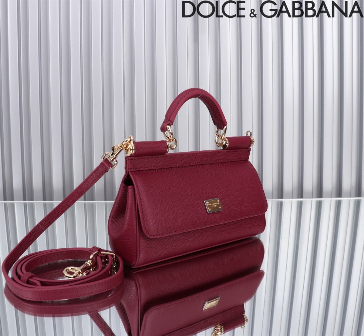 Dolce & Gabbana Miss Sicily top handle bag calfskin leather Claret High